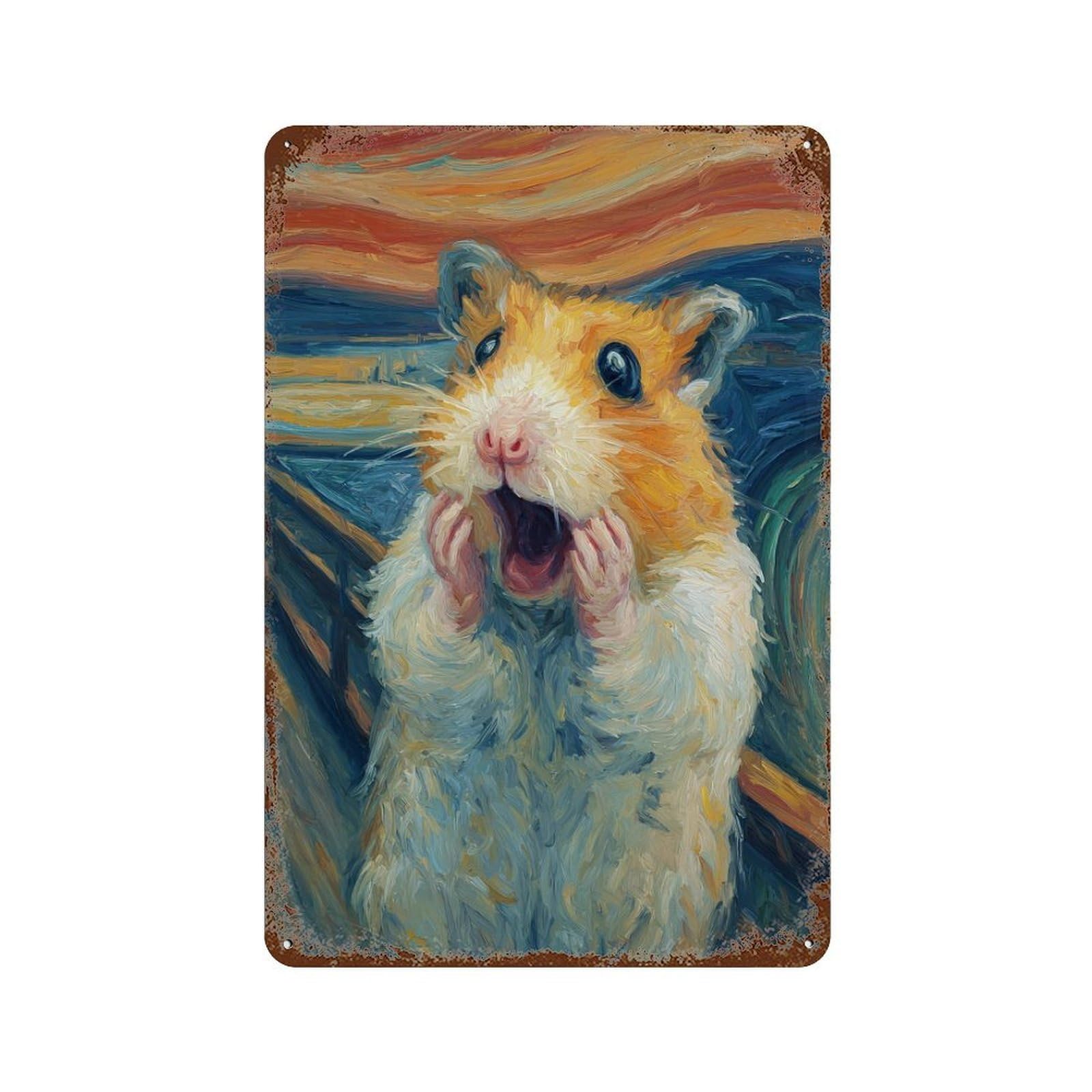 Rust Effect Hamster Art Print-1 Rusty Metal Tin Sign 11.8"x7.9", Farmhouse Wall Decor for Cafe, Home Bar And Lounge Decor