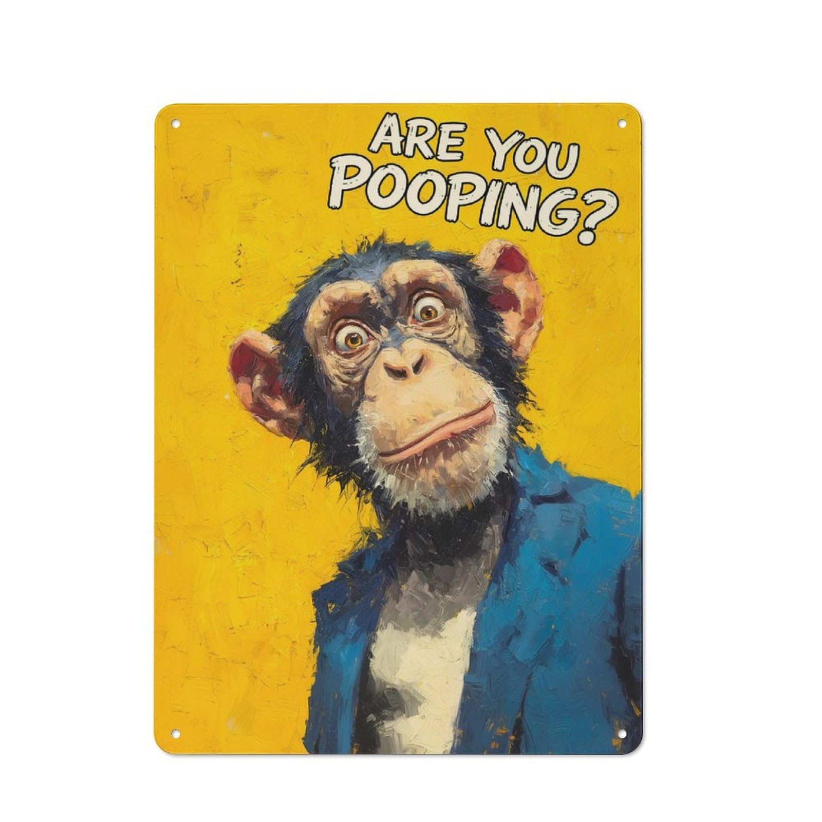 Junmoney Style-16 Vintage Tin Sign 40X30cm With Chimpanzee In A Suit Asking A Question For Hobby Room Or Studio, A Decorative Christmas Gift For Hobby Room Decor Fans
