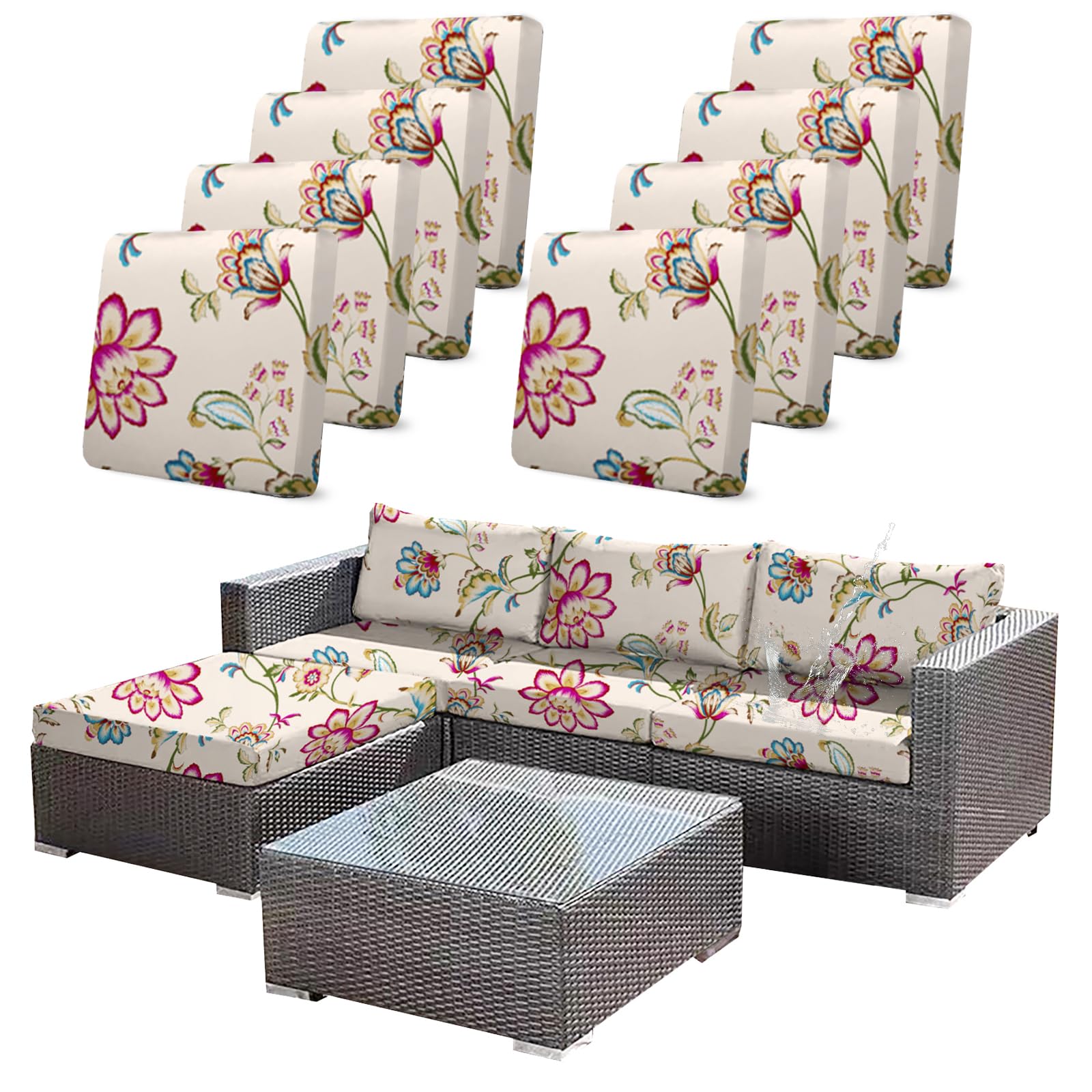 Photo 1 of ***STOCK PHOTO FOR REFERENCE ONLY***
CALBODE 8pcs Single Seat Floral Print Outdoor Couch Cover, Waterproof Elastic Removable Half-Wrapped Sofa Seat Cushion, Suitable for Patio, Terrace, Garden Sofa Cushion
