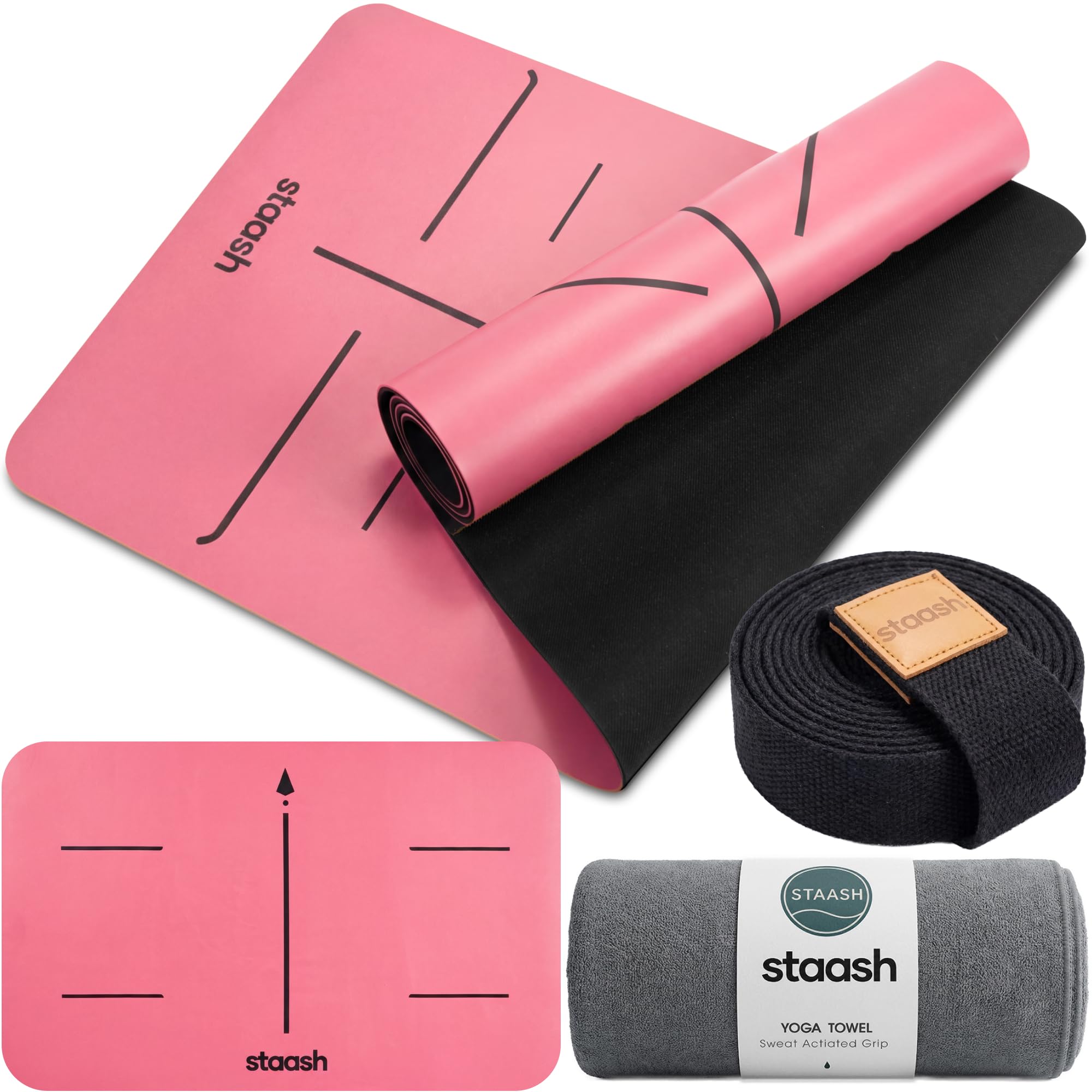 STAASH Yogamatte Set 4-teilig – rutschfest, Naturkautschuk 4,5 mm