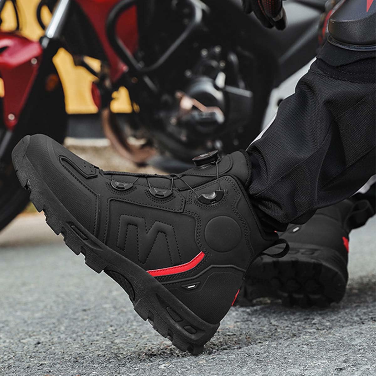 Stivali da Moto in Pelle per Uomo Scarpa da Motocicletta | Protezione Caviglia, Resistenti agli Urti, Chiusura Rapida, Impermeabile, Pista e Strada