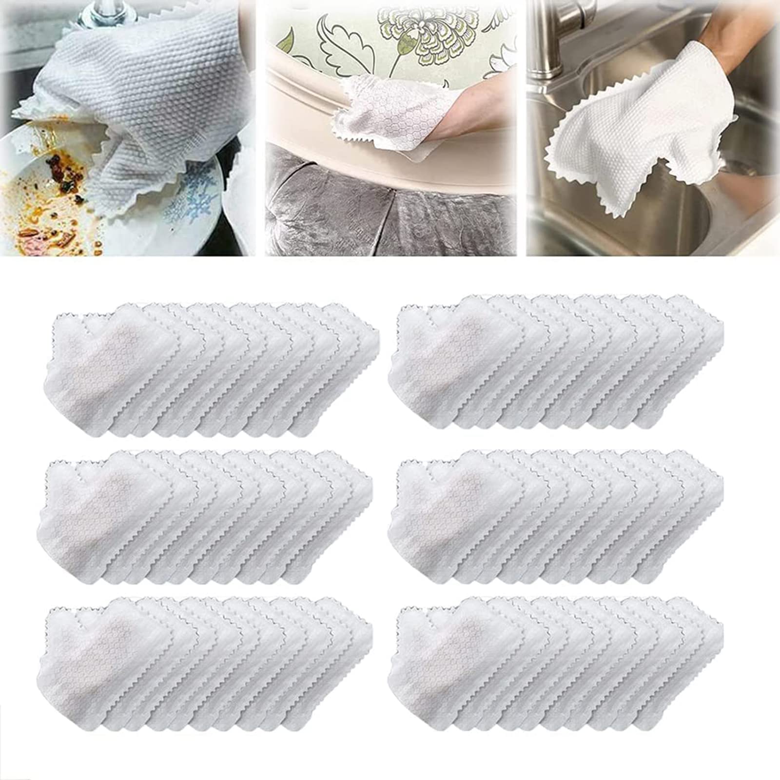 Guantes de Limpieza de Escamas de Pescado no Tejidos Reutilizables Lavables Electrostáticos para Eliminar el Polvo Paño de Limpieza de Microfibra para Ventanas, Vidrios,60pcs
