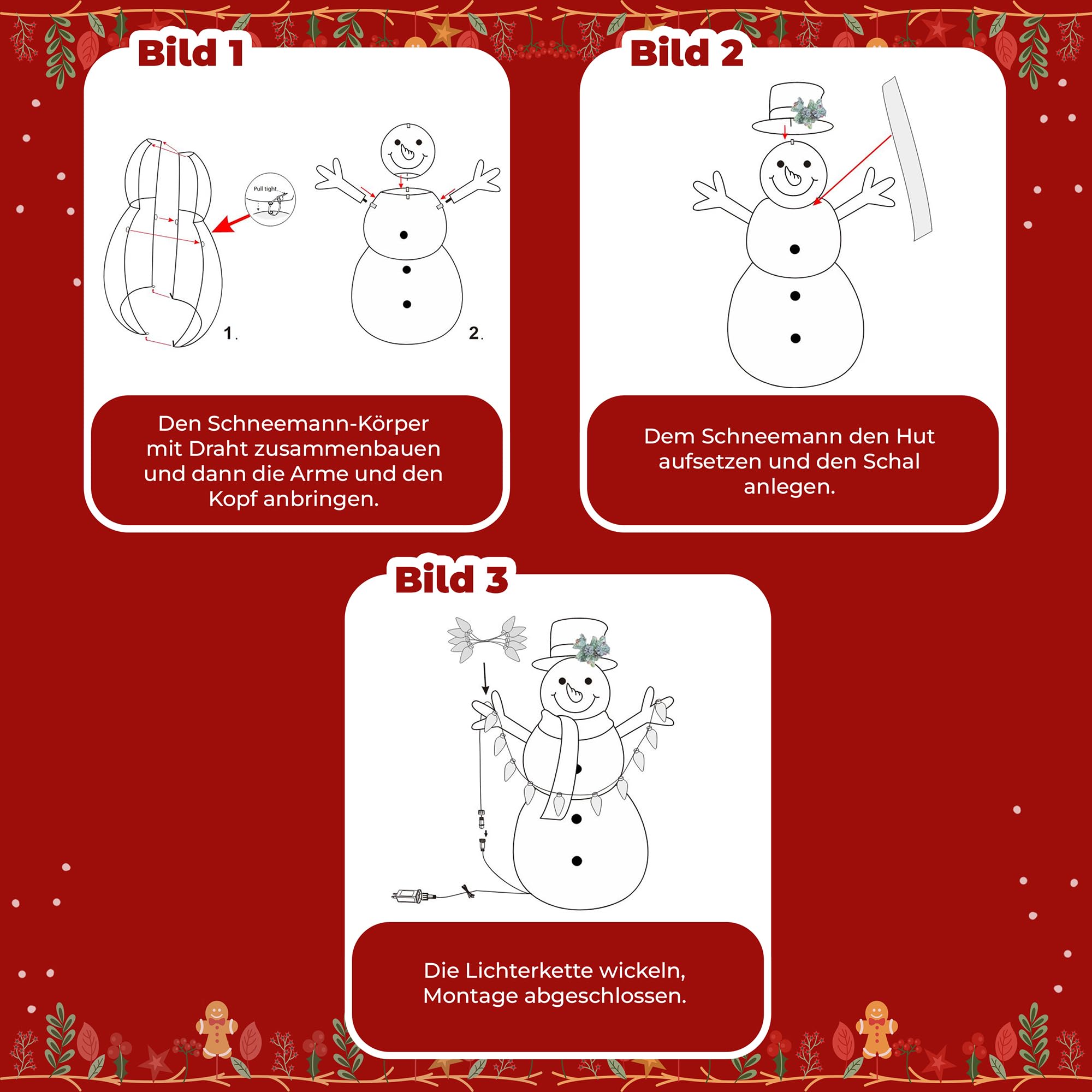 Hometopia LED Schneemann Deko mit Zylinderhut, Rotem Schal Leuchtende Weihnachtsfigur für Innen und Außen, Weihnachtsdeko