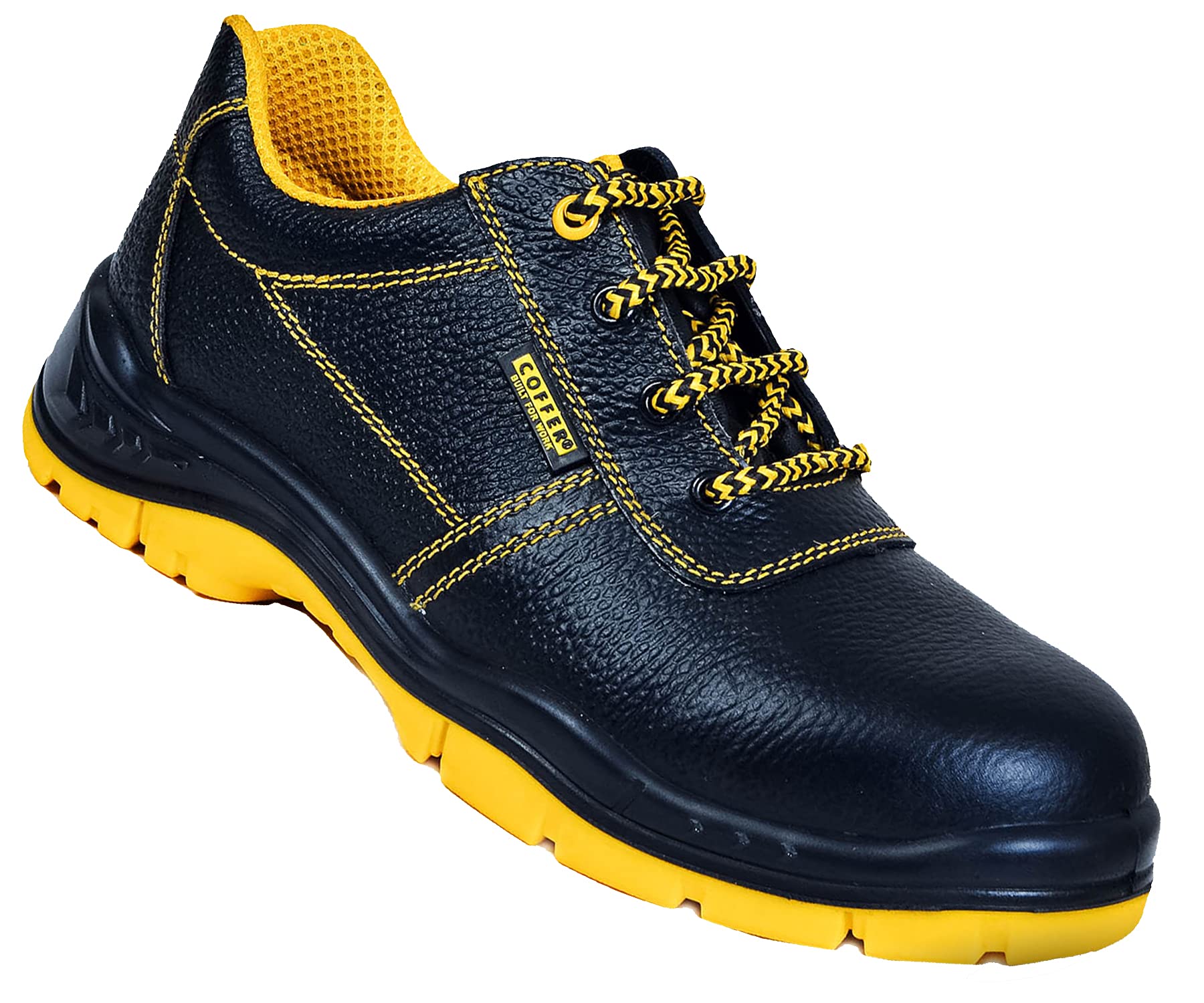Coffer Safety M1092 Safety Shoe, Leather Upper, Heat, Oil & Acid Resistant, ISI Marked, Dual Density PU Sole. MAKE IN INDIA. Size 08 INDIA/UK, Black-Yellow (B0991F6L8M) Amazon Price History, Amazon Price Tracker