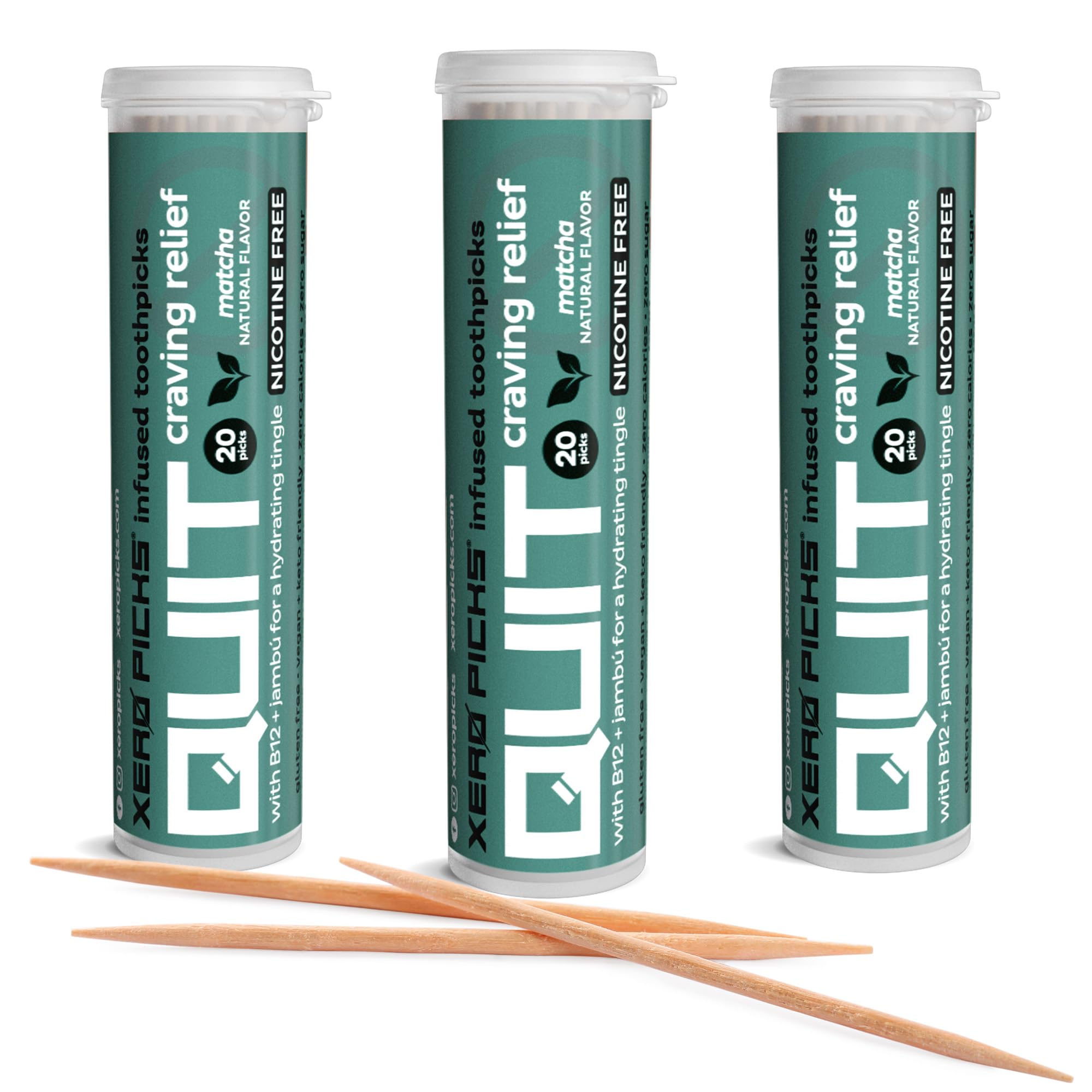 Xero Picks Infused Flavored Toothpicks to Help Quit Smoking - Nicotine Free (Matcha, 3 Pack) Non-GMO Kosher Vegan