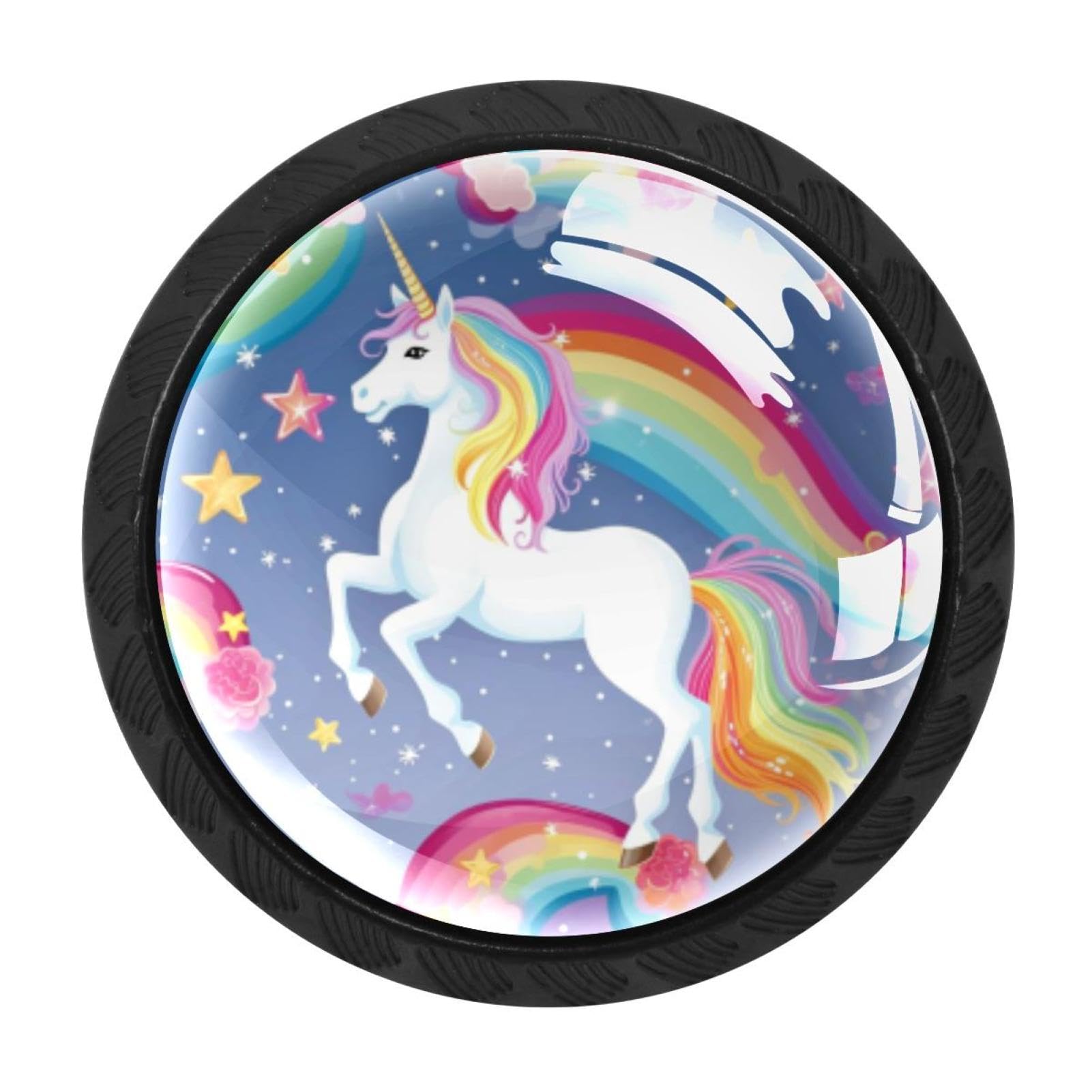 Chenzzzz Multicolored 10 4 Pieces Rainbow Unicorn Drawer Knobs, 35Mm Black Kitchen Cabinet Knobs, Drawer Pulls And Knobs, Glass Cabinet Hardware Single Hole Knob For Cabinets And Drawers Round