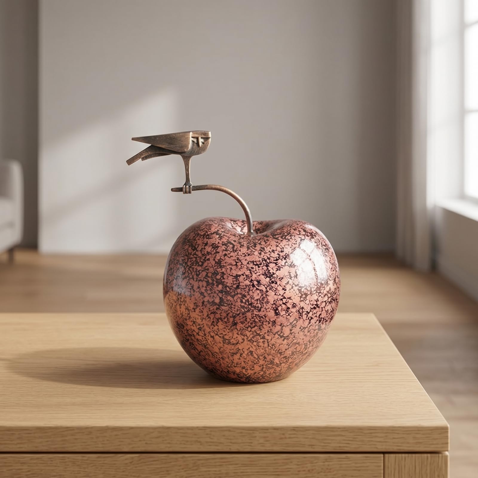 Apfel-Dekofigur glänzend Dekoapfel gebogener Stiel Apfelfigur für Schreibtisch, Regal, Modellraum, Groß 25 18 28cm, Rot