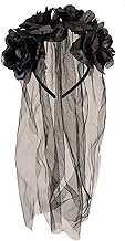 Henbrandt Long Black Veil with Black Flowers Halloween Hairband Gothic Bride Veil Day of the Dead Party Accessories Fancy Dress Hair Accessory for Adults