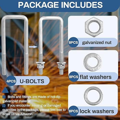 Miniatura 3 de 4 Piezas de Pernos en U Cuadrados Galvanizados en Caliente, 2 pulgadas de ancho, (12" D x 2 116" W x 6 516" L) Pernos en U para Remolque de Barco