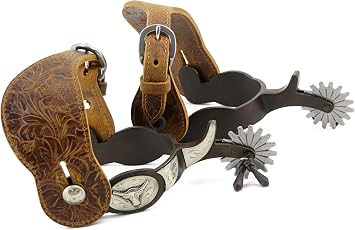 Western Antique Cowboy Spurs with Engraved Design with Spur Straps
