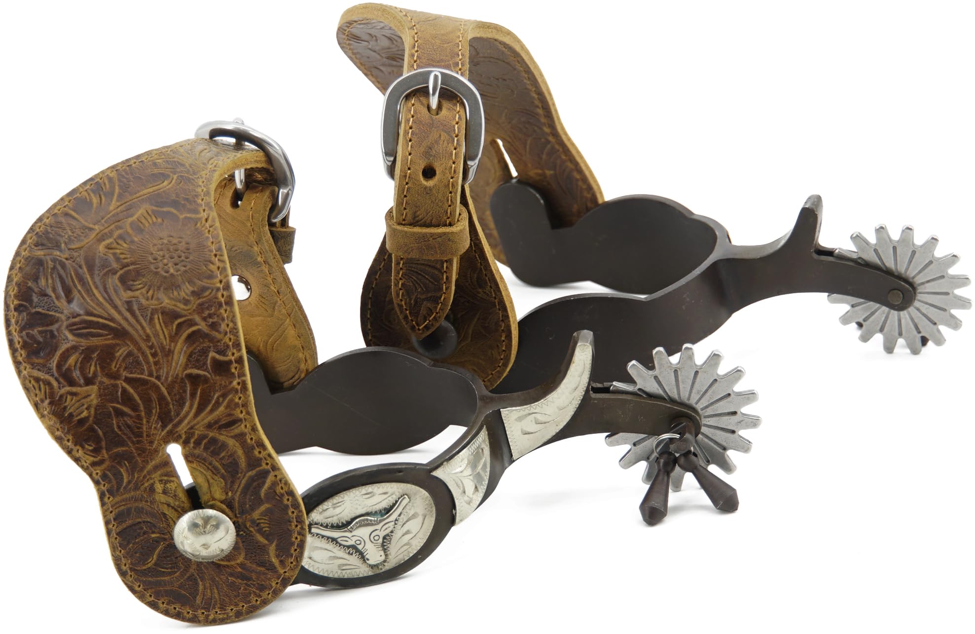 Western Antique Cowboy Sporen mit Gravur Design mit Sporenriemen