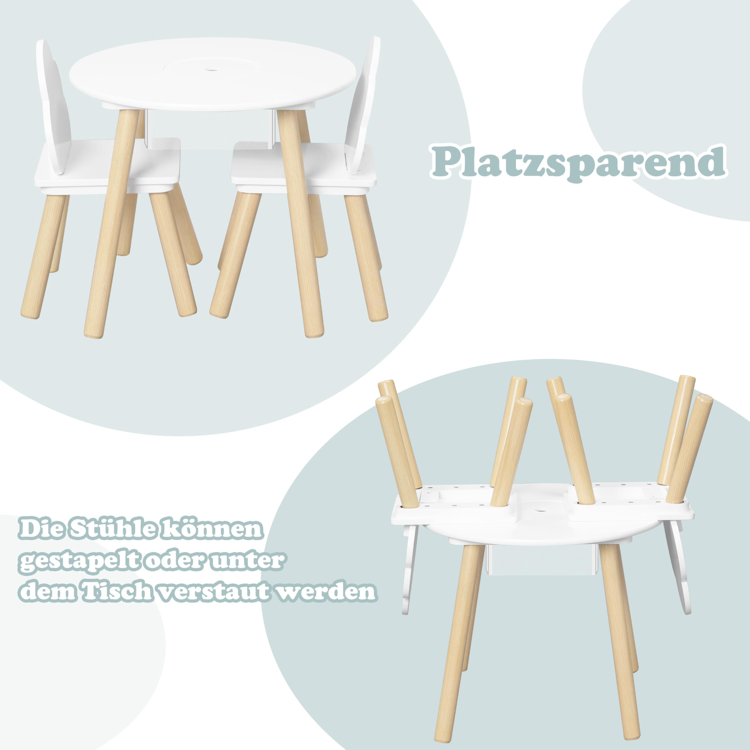 WOLTU Kindertisch mit 2 Stühlen, 3tlg. Kindersitzgruppe, Kinder Tisch Stuhl Set mit Stauraum Netztasche, Kinderstuhl mit Wolken-Rückenlehne, für klein Kinder Vorschüler