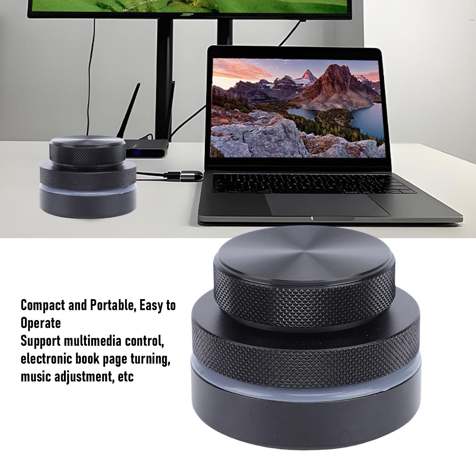 Custom-, Audio-Fernbedienungs-Lautstärkeregler, Computer-Sound-Controller mit RGB-Beleuchtung, Page-Turn-, unterstützt 2,4 g Bluetooth und Kabelverbindung, Schwarz