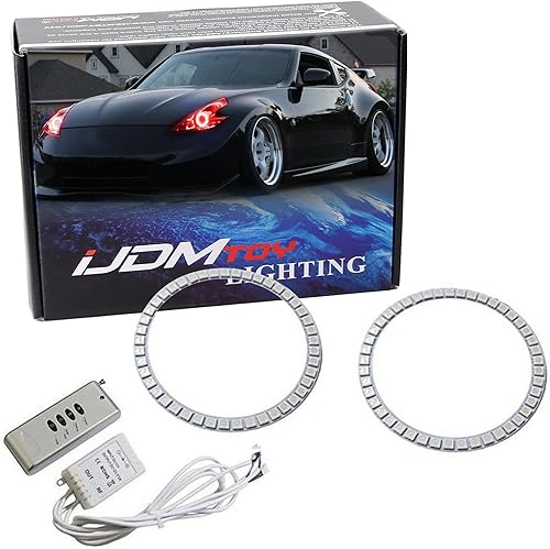 ijdmtoy 2 unidades, faros delanteros LED Halo Anillos 7 colores RGB (rojo, verde, azul) con control remoto para 2009-2017 Nissan 370Z, Faro disponible en Yaxa Costa Rica