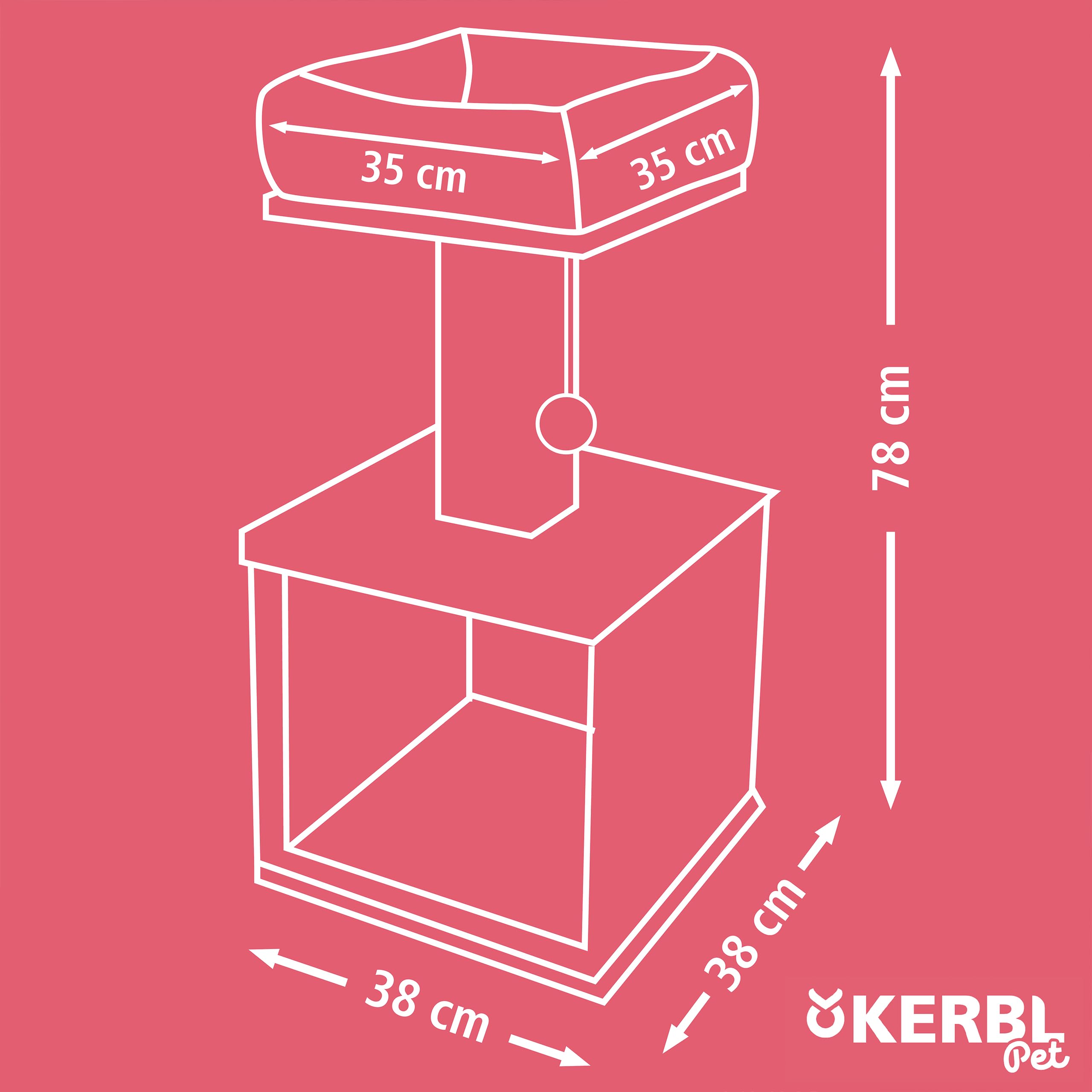 Kerbl Pet Árbol rascador Noah II, mueble rascador, gris/natural, 38 x 38 x 78 cm, madera maciza, para gatos y gatitos, con columna de sisal, cama lavable, diseño moderno