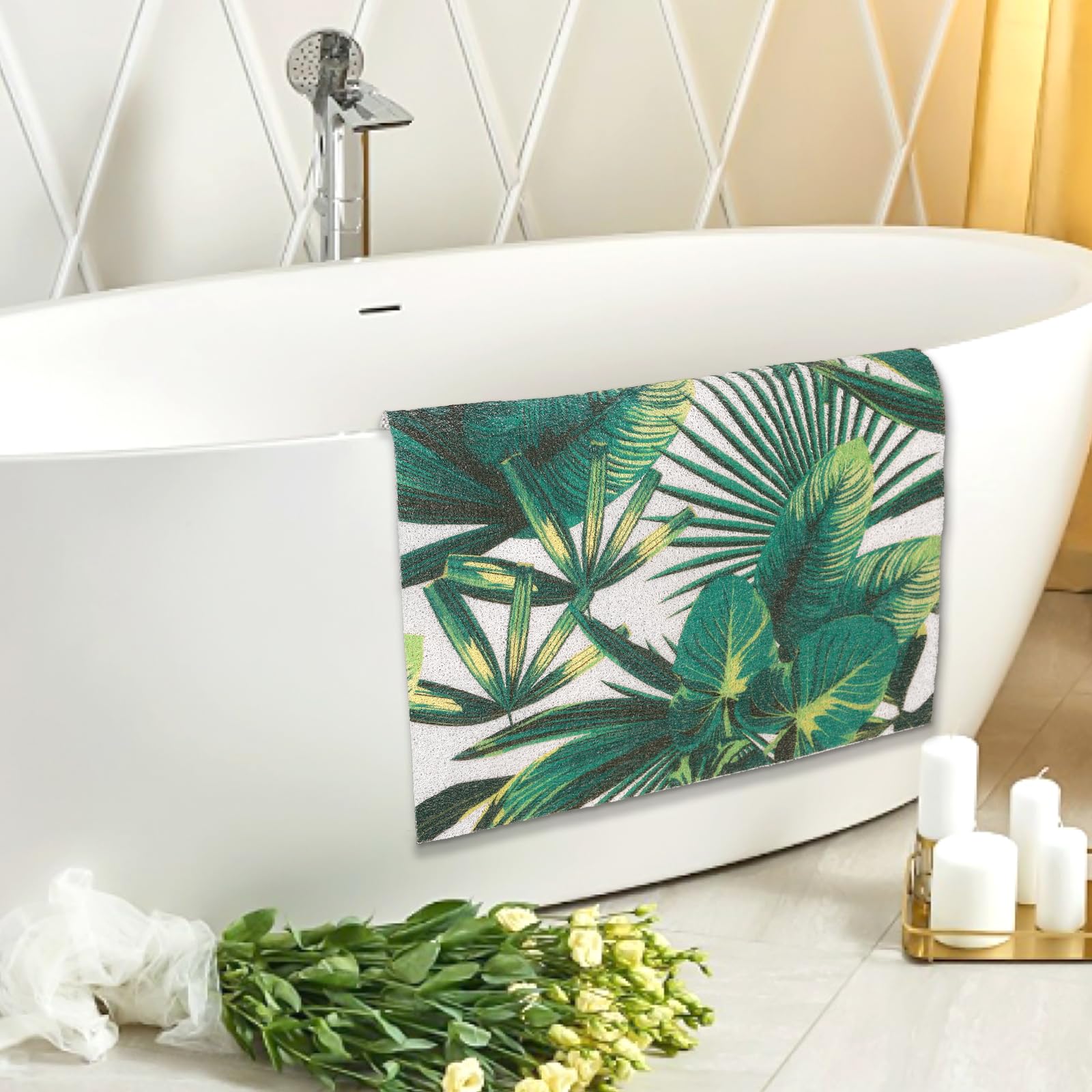 Tappetino da doccia antiscivolo, 75 x 75 cm, in PVC, morbido e confortevole, antiscivolo, ad asciugatura rapida, antiscivolo, per piatti doccia (verde B, 75 x 75 cm)