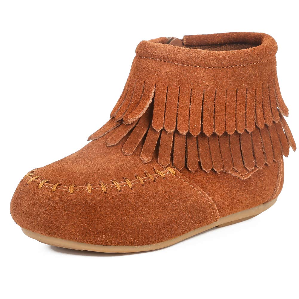 Toddler Fringe Boots Suede Leather Kids Moccasin Ankle Bootie for Girls