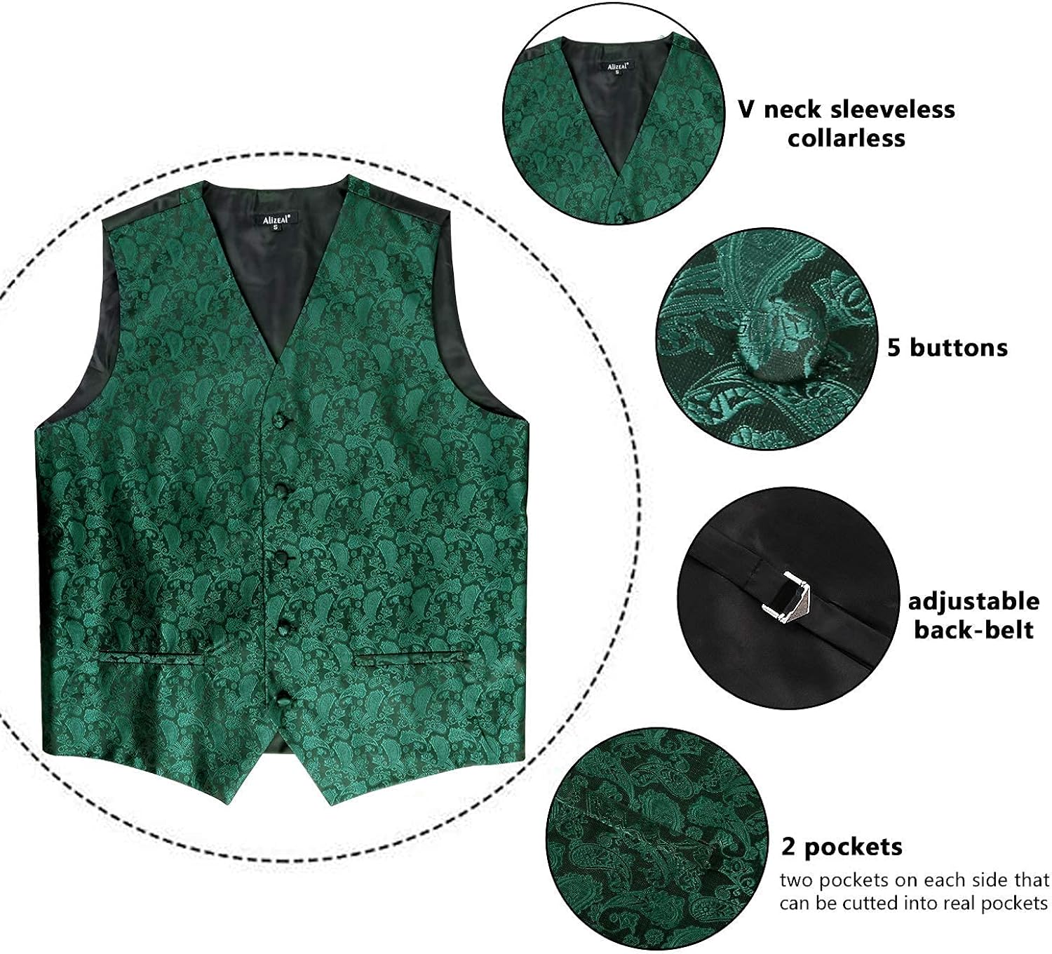 Alizeal Mens Classic 5 Pcs Paisley Jacquard Suit Vest Set at  Men’s Clothing store