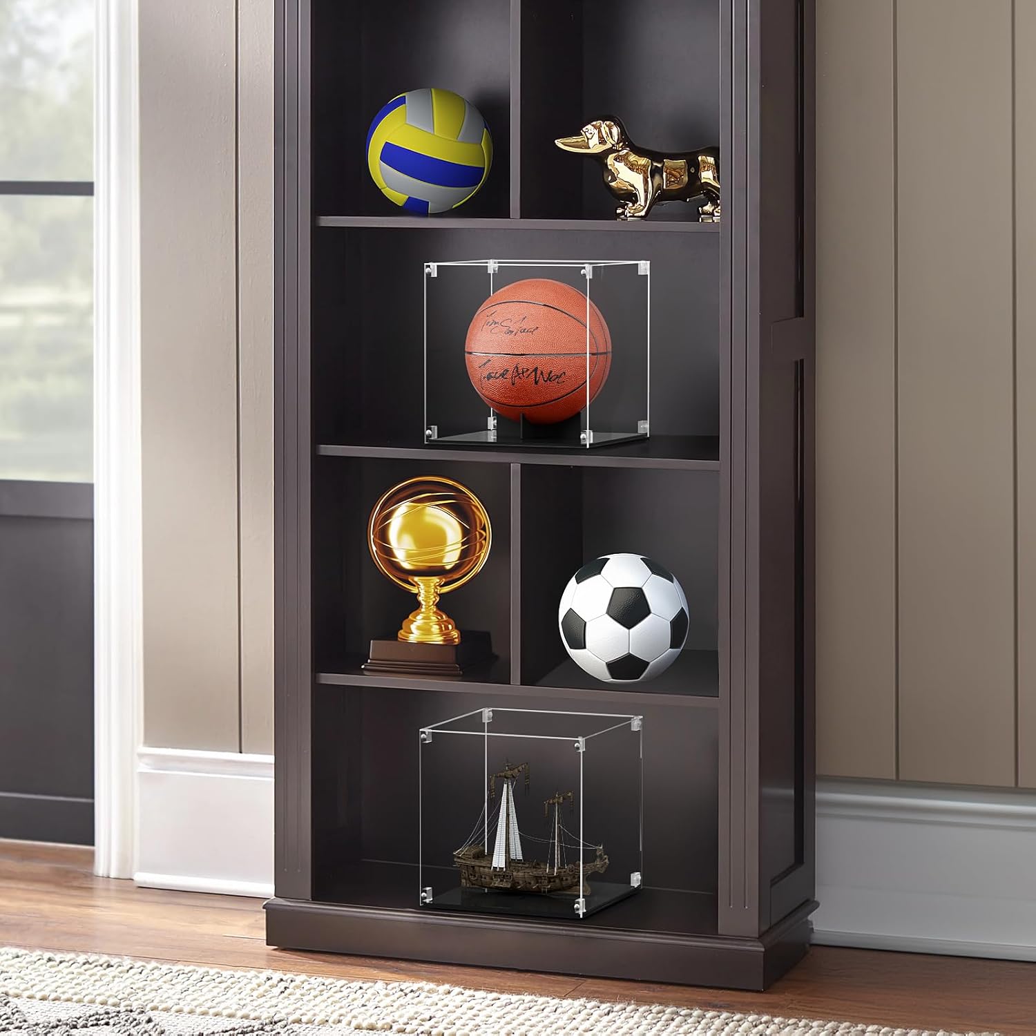 バスケットボールディスプレイケース バスケットボールホルダー付き バスケットボールケース サイン入りバスケットボール用 (長さ11イ