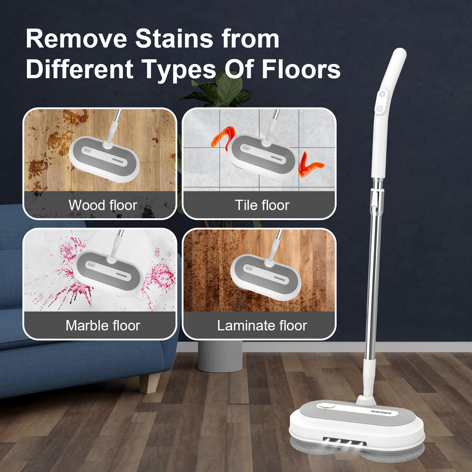 DEWINNER Mocio Elettrico Cordless, Faro LED, 300MLSerbatoio