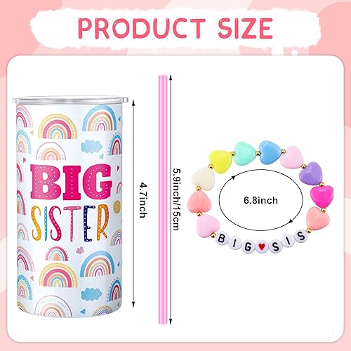 Miniatura 3 de Maxcheck 2 vasos de acero inoxidable de 12 onzas con tapa a prueba de fugas y pajita, regalo para hermana mayor, pulsera para anuncio, joyería para