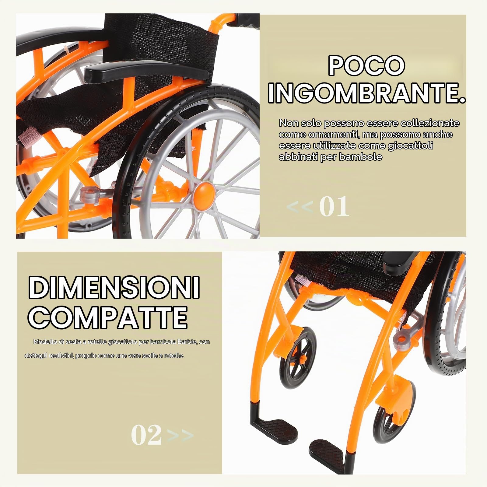 BESTonZON Sedia a Rotelle Per Bambole Mini Pieghevole Con 2 Stampelle Accessori Medici in Plastica Realistici Per Giochi Di Ruolo E Casa Delle Bambole 6.89X5.51X3.54In