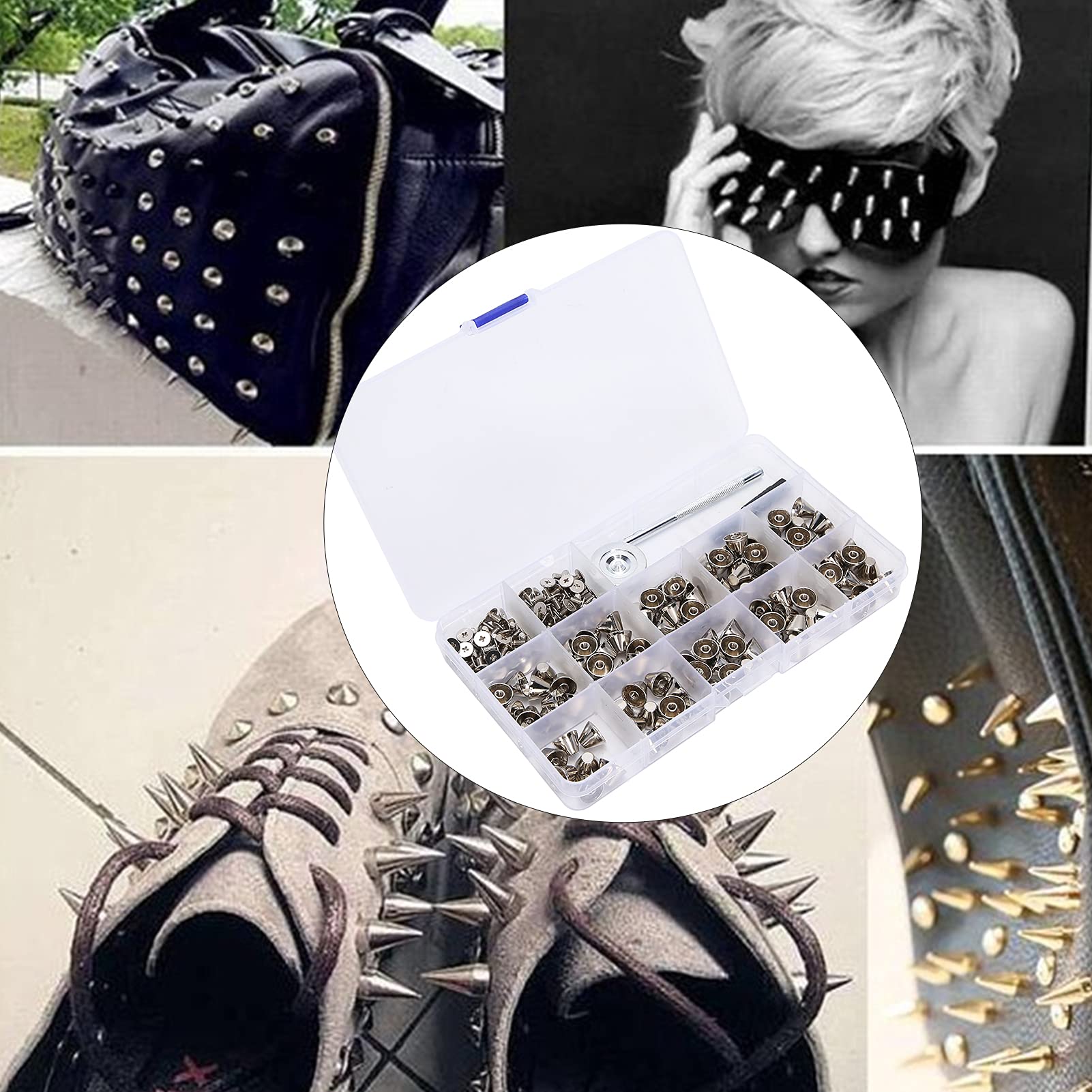 Kit 354 Borchie E Punte Metalliche Punk | 8 Misure | Per Giacca, Cintura, Scarpe, Fai Da Te