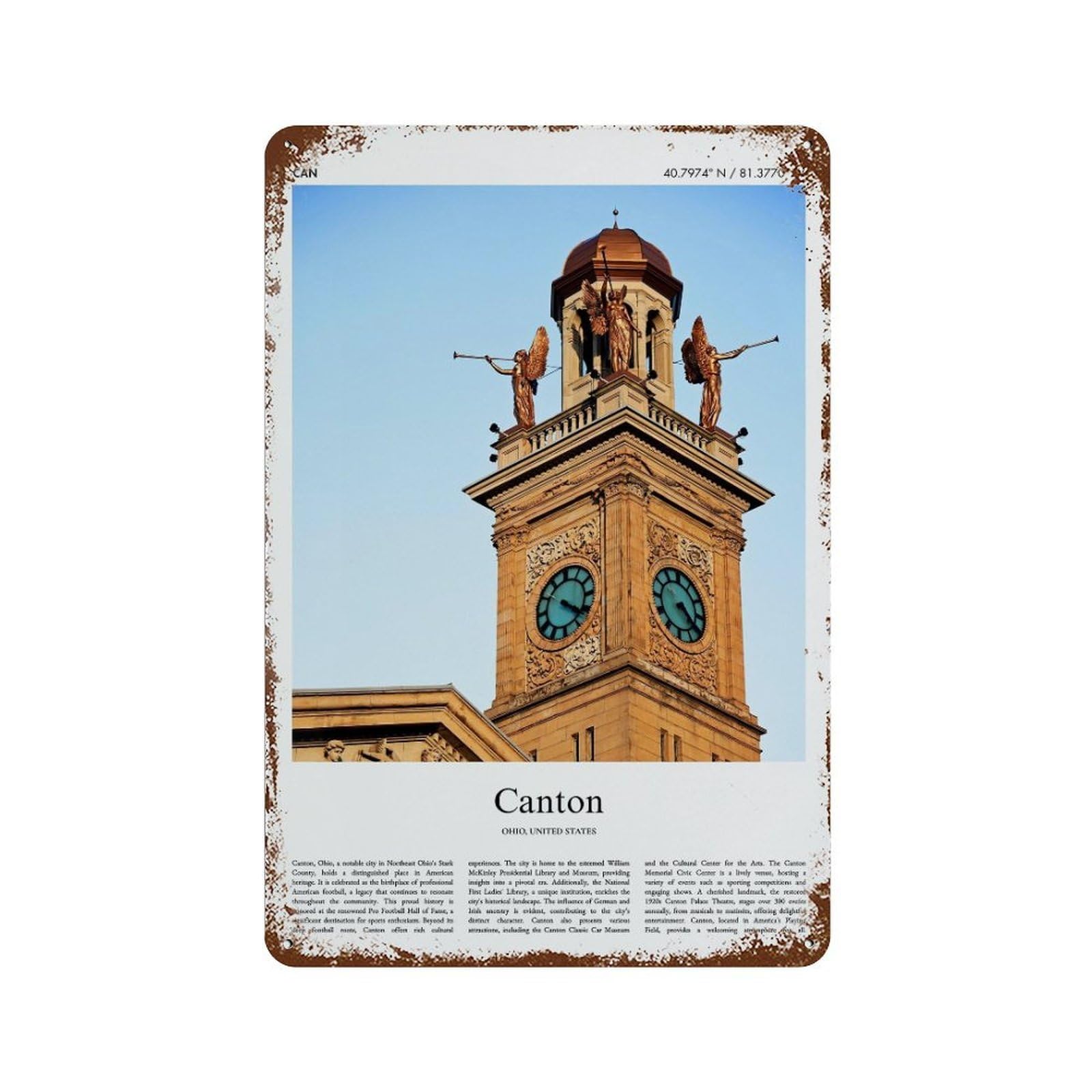 xiaoxiaoshen Canton Ohio, United States, USA City Scenery Wall Decor Art Metal Tin Poster Modern Home Decor Art Home Bar Shop Decorations Vintage Sign 30x20cm