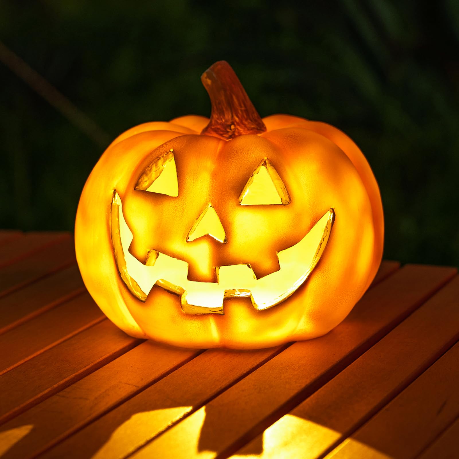 WONDHOME Halloween Pumpkin Decorations Jack-O-Lantern Halloween Decorations Waterproof Solar Pumpkin Lights Garden Statues Outdoor Halloween Decor for Outside Yard Lawn Patio Porch(Round Pumpkin)