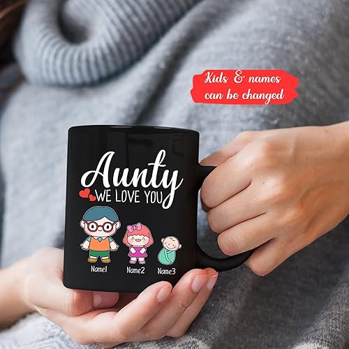 Miniatura 2 de Taza de café personalizada con nombres de niños, regalos para tía de sobrina y sobrino, taza de porcelana para la tía, regalo de la mejor tía para