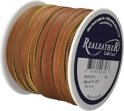 Miniatura 2 de Silver Creek Leather Co Realeather Latigo - Cordón de cuero para manualidades y joyería, 18 pulgadas x 50 pies, marrón medio