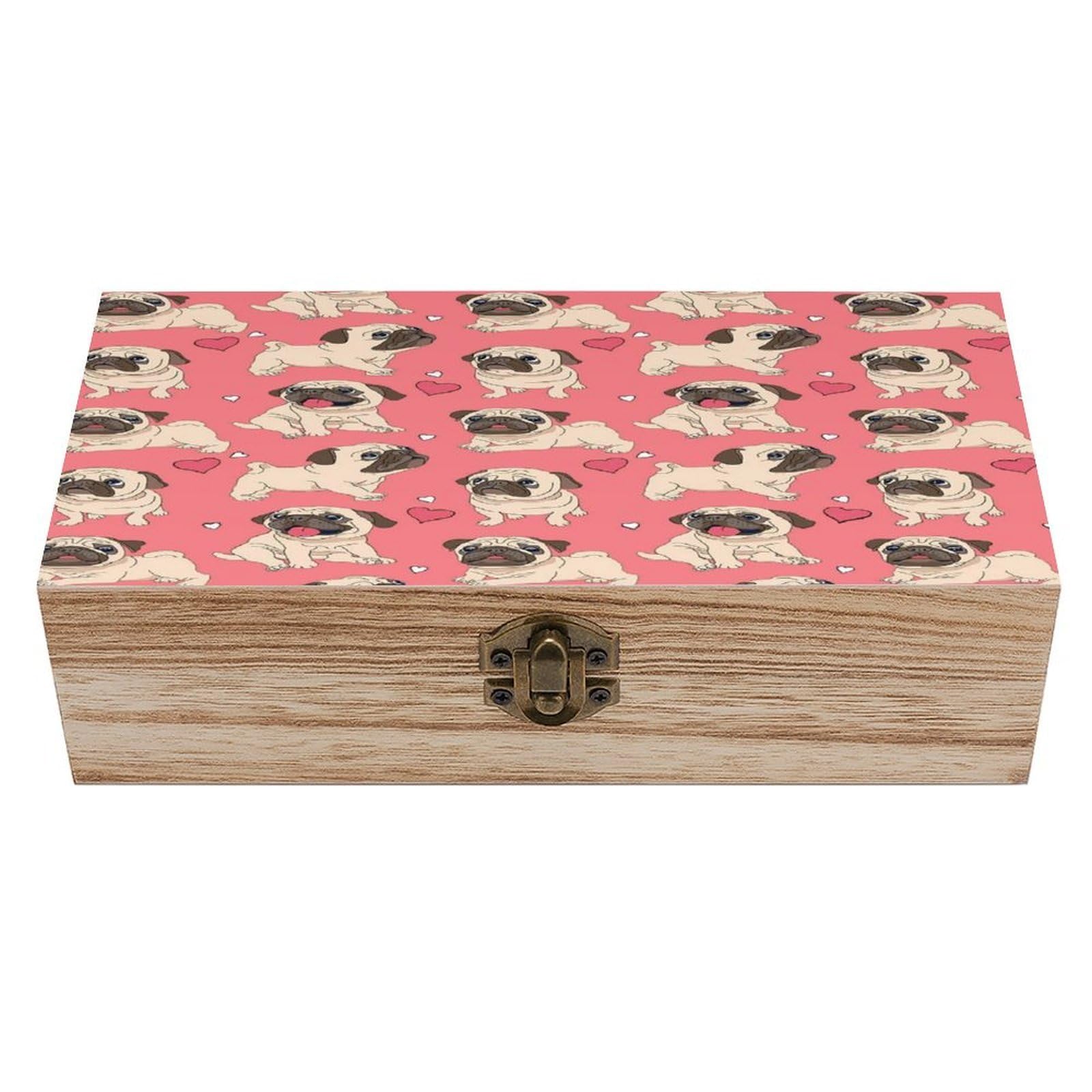 asbwuo Pug Dog Wood Keepsake Box Wooden Box with Hinged Lid