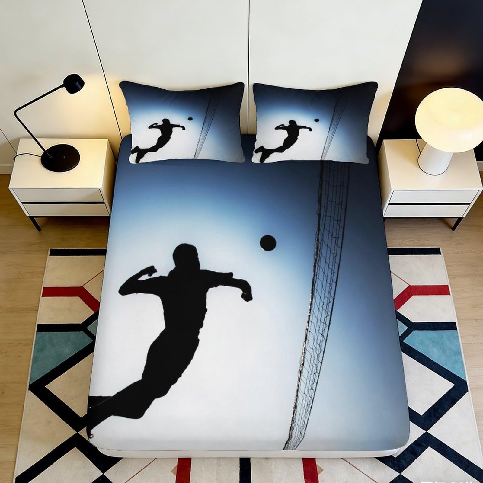 Pnayamiorkfel Style-2 3D Printed Volleyball Action Fitted Sheet Microfiber Soft Breathable Sports Silhouette Bed Cover For Bedroom Dorm Decor 90X200x25cm
