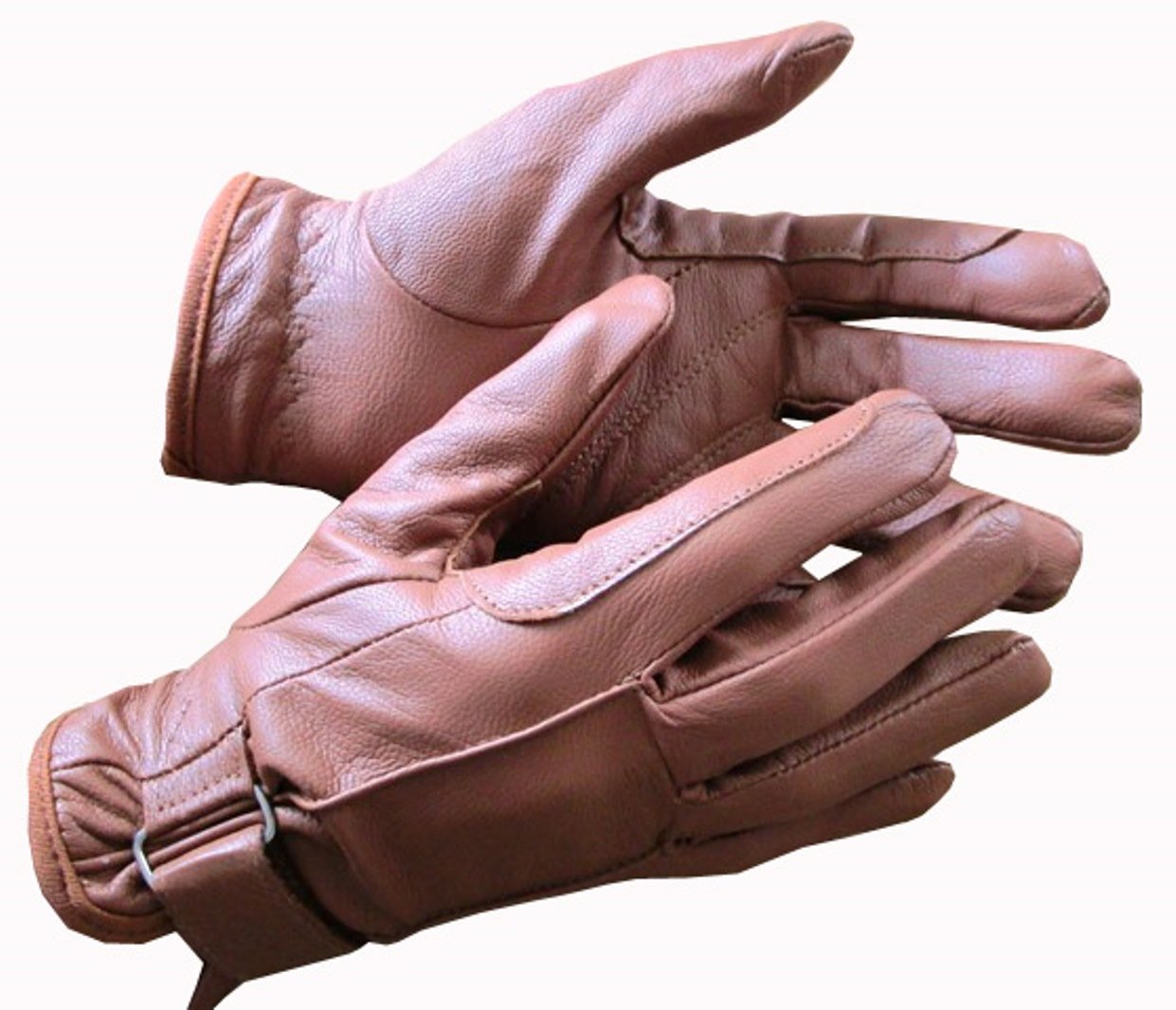 Hands On Equestrian Ladies Leather Horse Riding Gloves Buckle Black Brown Tan (Tan, Medium)