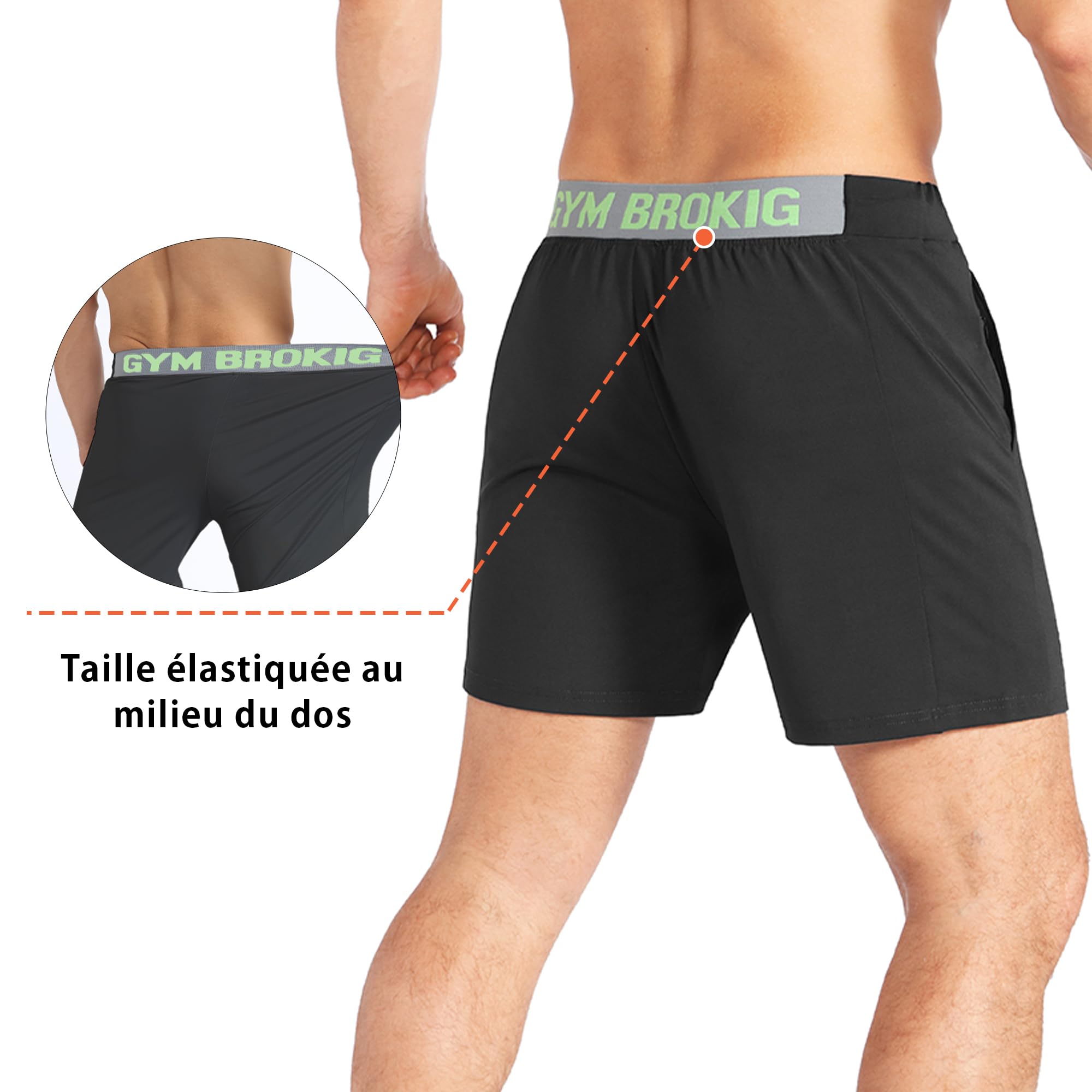 BROKIG Short Sport Homme Léger Shorts Musculation Homme Fitness Running
