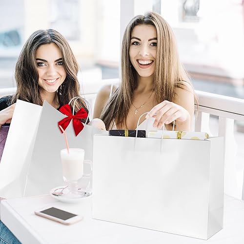 Miniatura 2 de BLEWINDZ 70 bolsas de regalo de papel blanco de gran tamaño, 16 x 6 x 12 pulgadas, bolsas de papel kraft con asas a granel, bolsas de compras para