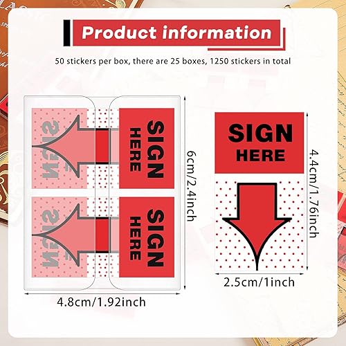 Miniatura 9 de Paquete de 1250 unidades  25 pestañas de letrero aquí calcomanías de letrero aquí banderas con dispensador bandera de flecha fácil de publicar para