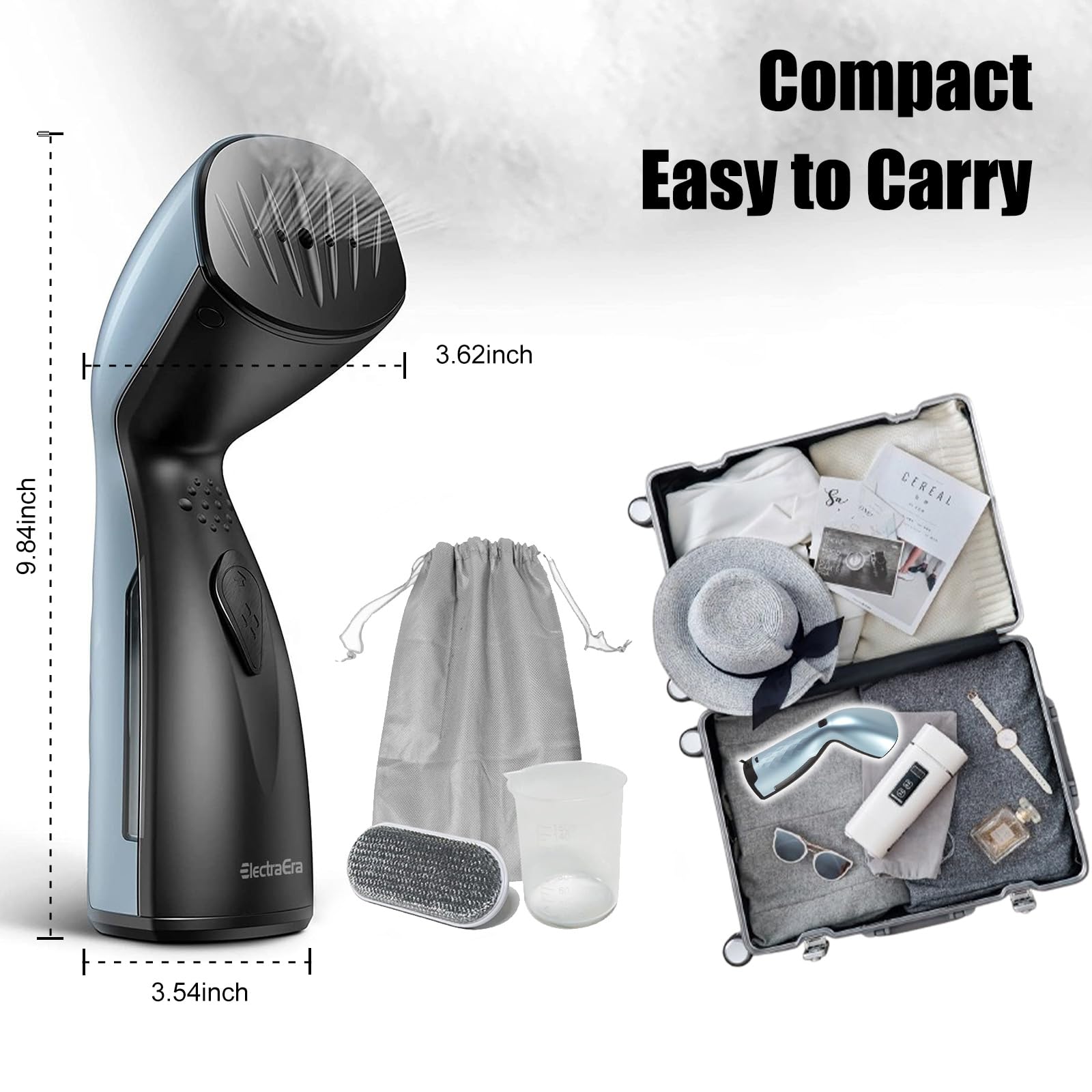 ElectraEra Travel Garment Steamer?25s Fast Heat?Handheld Portable with Metal Steam Head, Removes Wrinkles from Clothes?Fabrics?and Garments?Metallic Blue