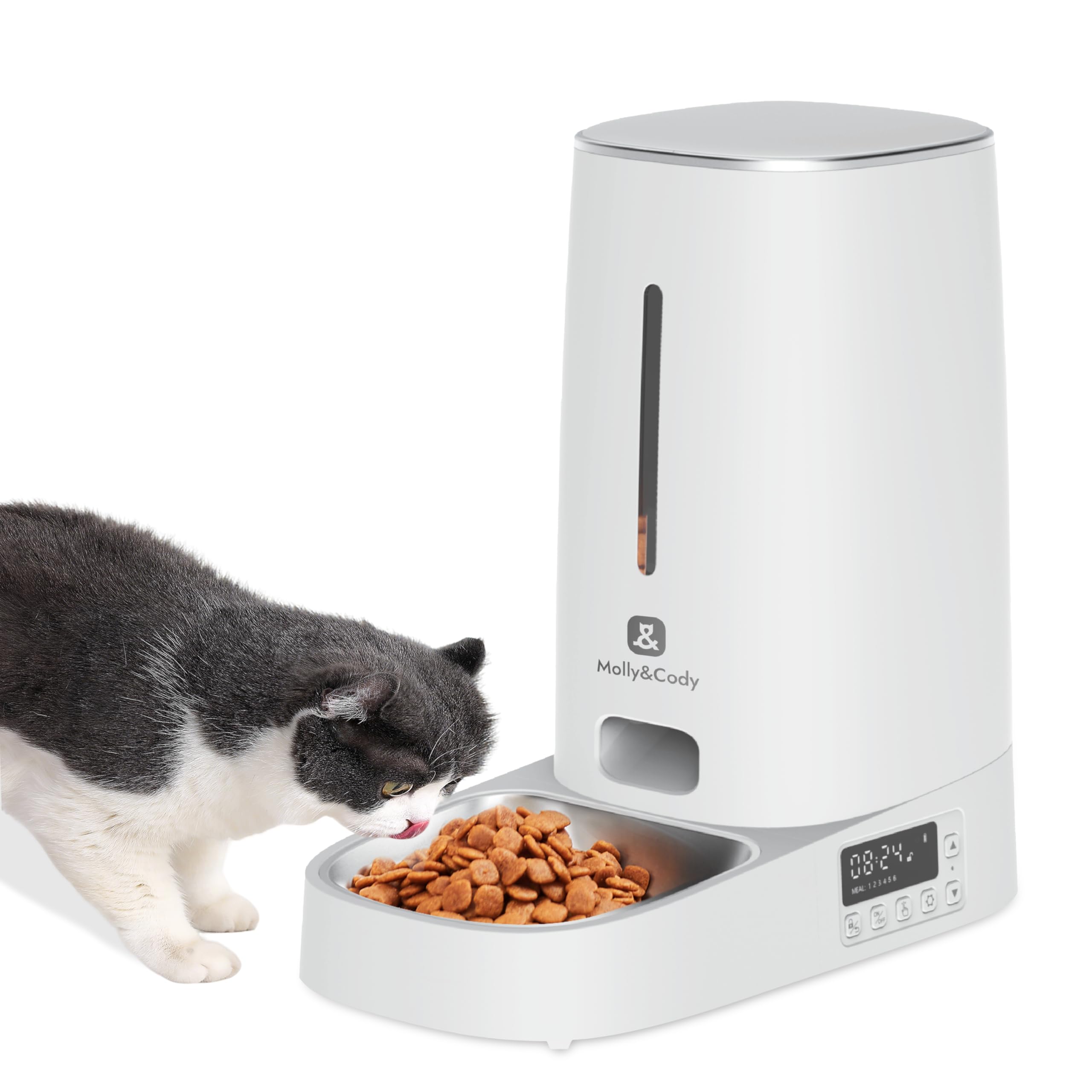 Timed Automatic Cat Feeder: 4L Programmable Cat Food Dispenser with Visual LCD Display, Automatic Dog Feeder with Airtight Storage,304 Stainless Steel Bowl,Dual Power Supply,Detachable for Cleaning