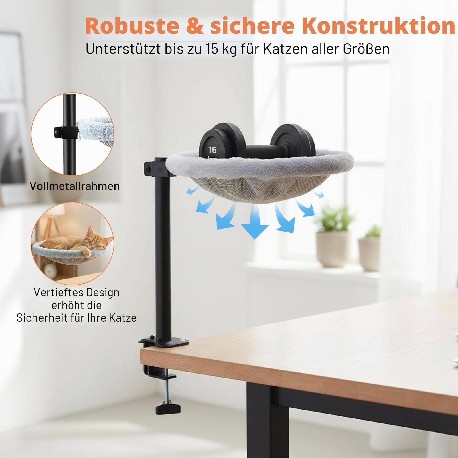 katzenbett Schreibtisch,katzenbett 360° drehbar und höhenverstellbar weiche katzenhängematte mit waschbaren bezügen,katzenschlafplatz fürs zuhause büro