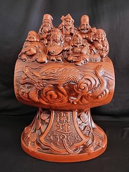 Amazon.co.jp: 栄寿作七福神朱泥置物陶器打ち出の小槌龍開運商売