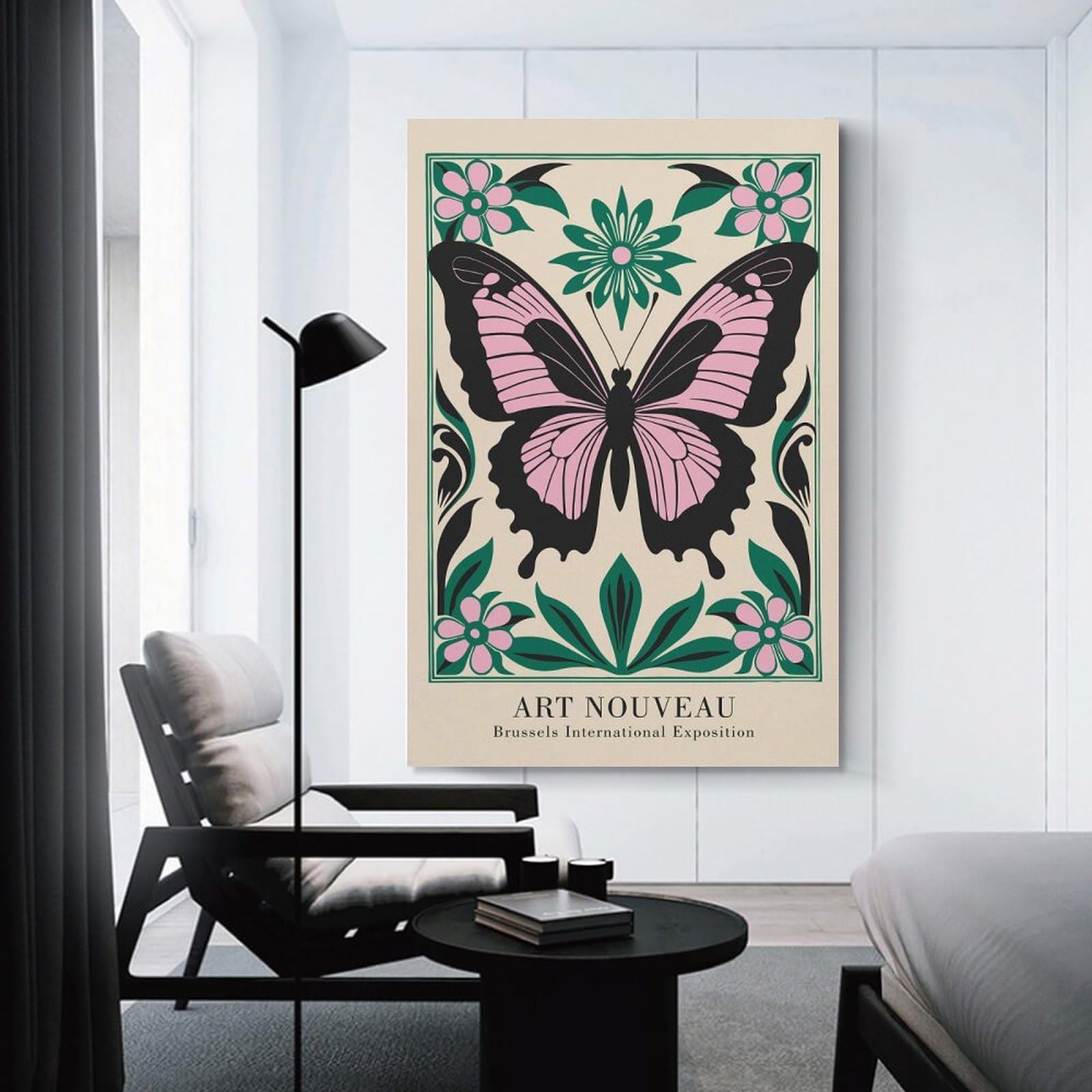 Junmoney Canvas Art Print Art Nouveau Butterfly, 24x36inch(60x90cm), for Gallery Wall Layouts in Home Or Office, A Versatile Canvas Print for Layering