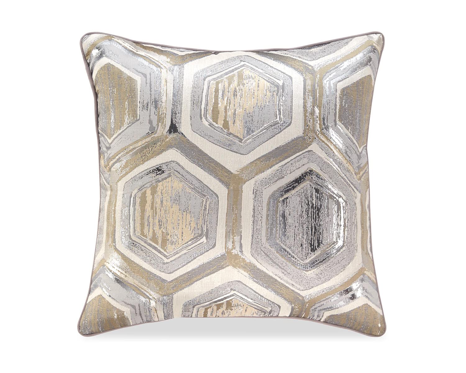 Signature Design by Ashley Meiling Geometric Throw Pillow, 20 x 20 Inches, Machine Washable, Metallic Silver and Gold