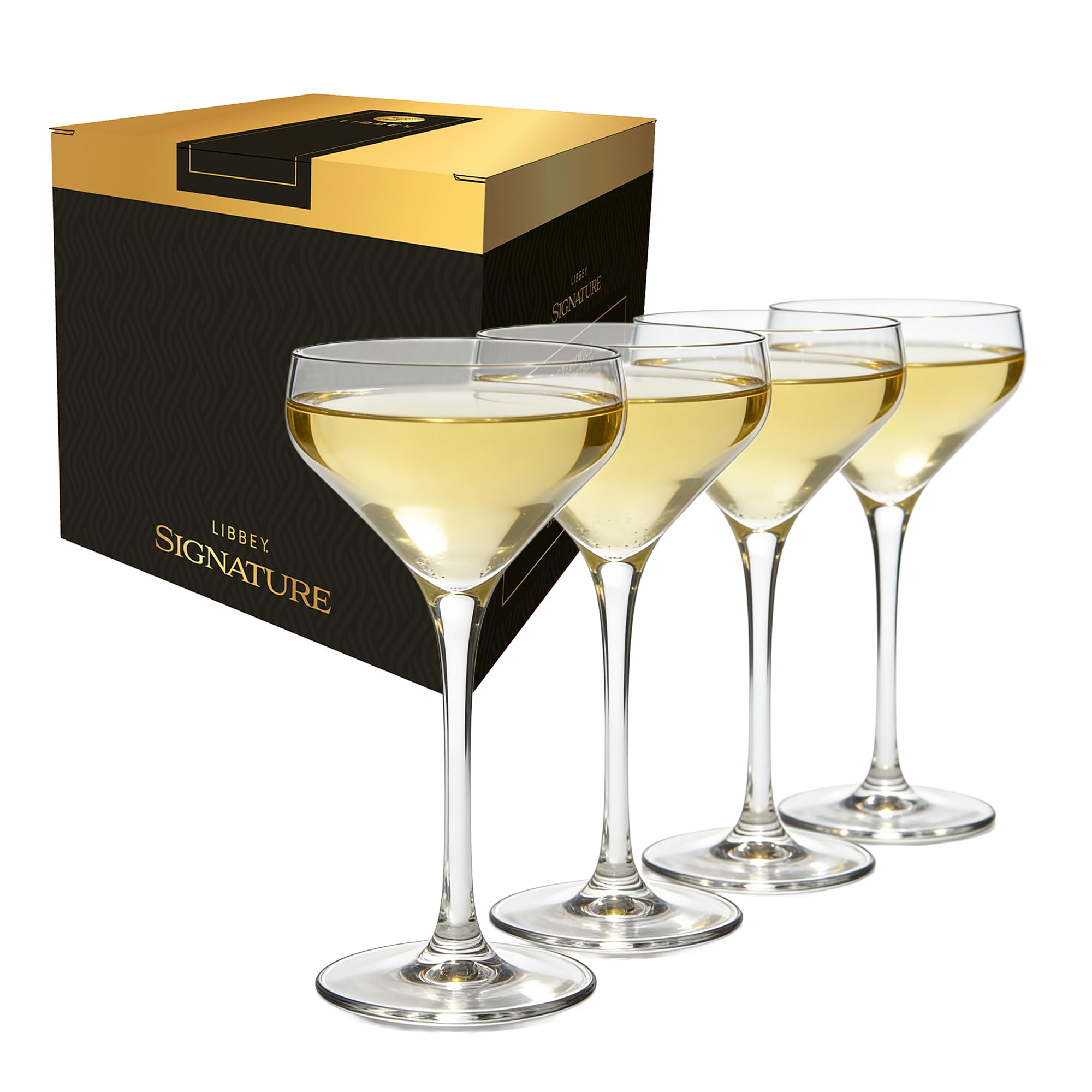 Signature Coupe Glasses Set of 4, Timeless Cocktail Glasses for Drinks and Desserts, Bar Glassware for All Occasions