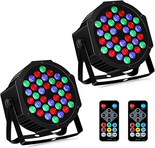 Luces Par de 36 LED alimentadas por batería, RGB de 36 W, paquete de 2 luces activadas por sonido, reproducción automática por control remoto DMX