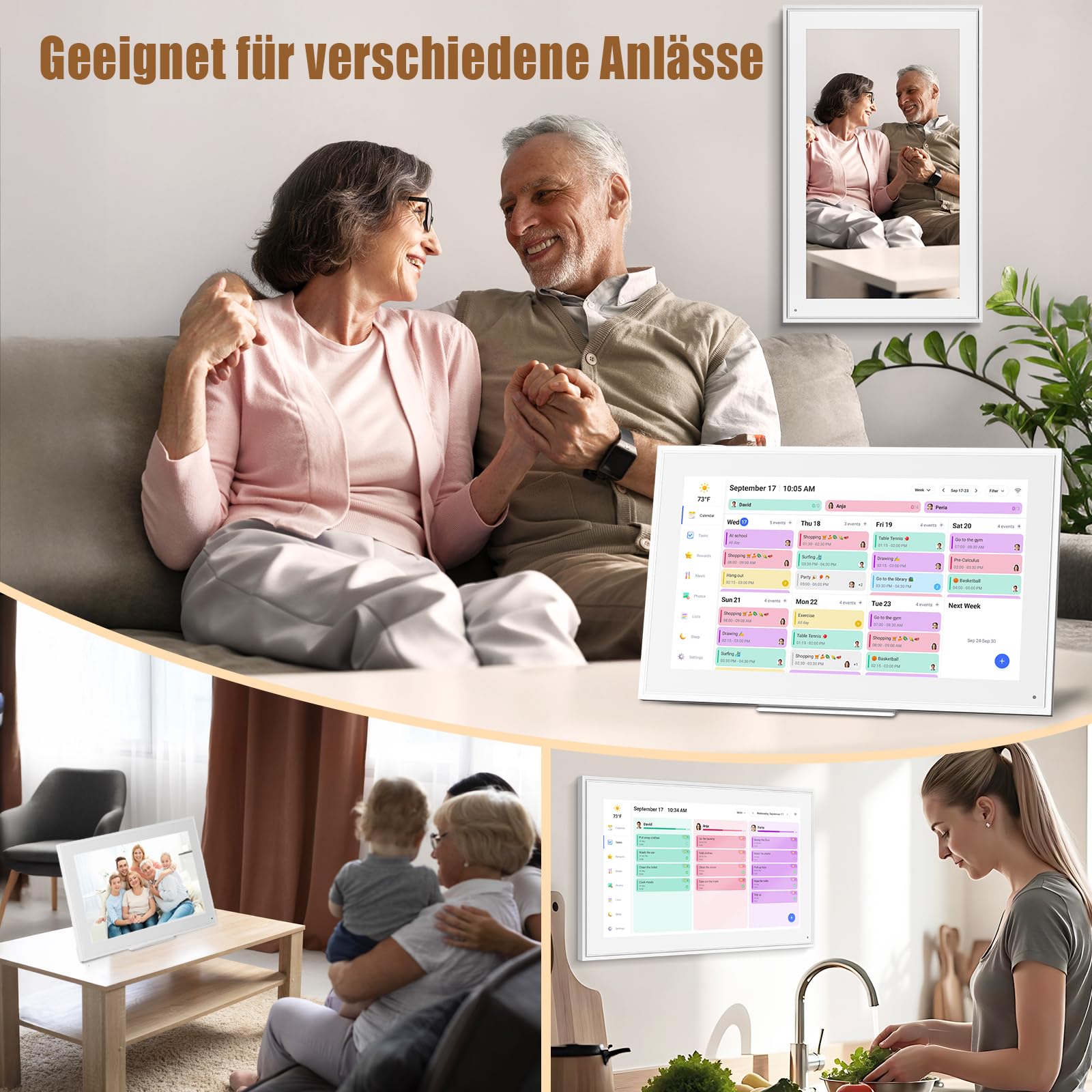 Digitaler Kalender 15.6", Digitaler Familienplaner mit Touchscreen, Elektronischer Wandkalender, Essensplaner, App-Sync, Wochenplaner, mit Wandhalterung