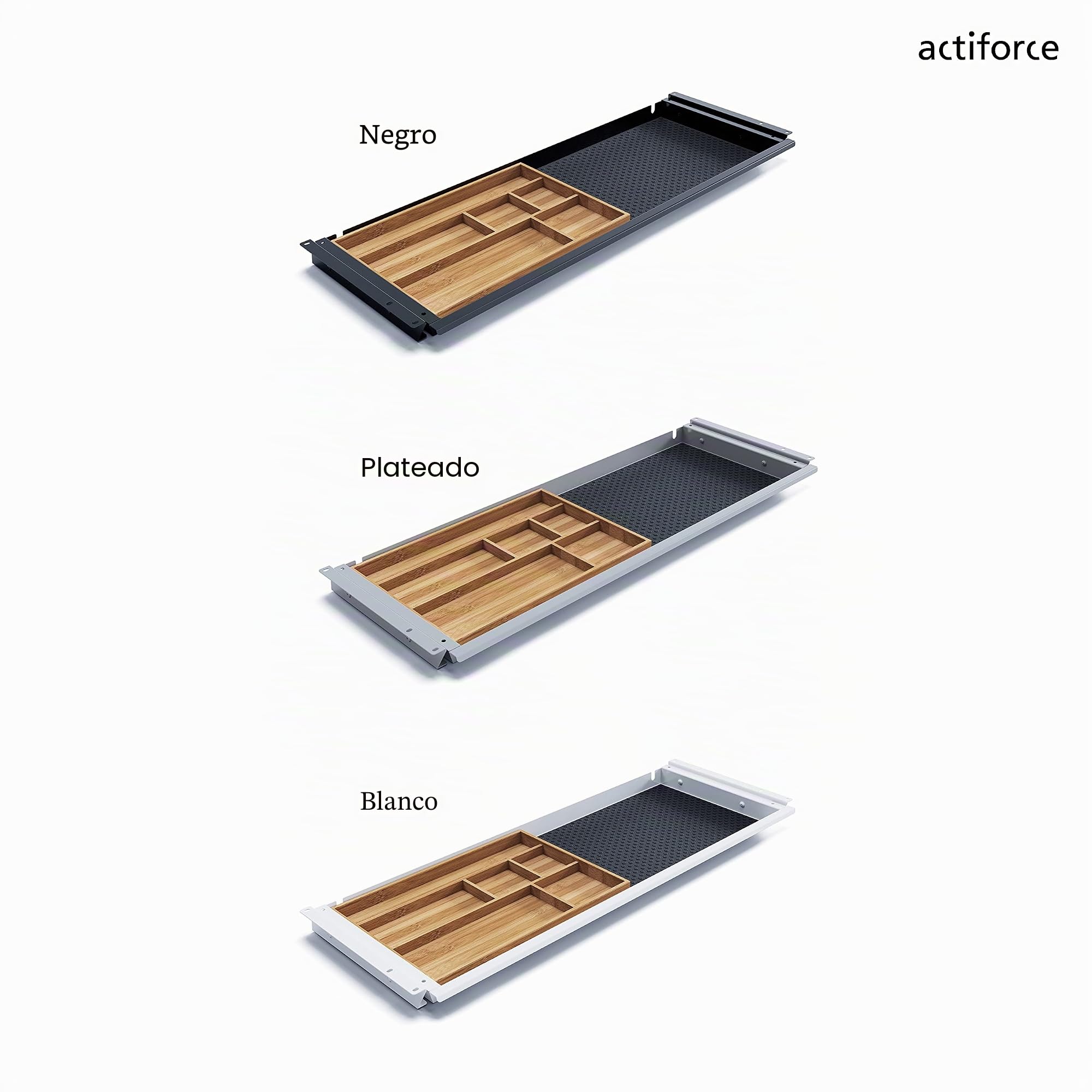 Cajón para debajo de la mesa de primera calidad extraancho | Bandeja extraíble de bambú | negro, plateado y blanco | Base sencilla, el cajón de escritorio perfecto para tu escritorio