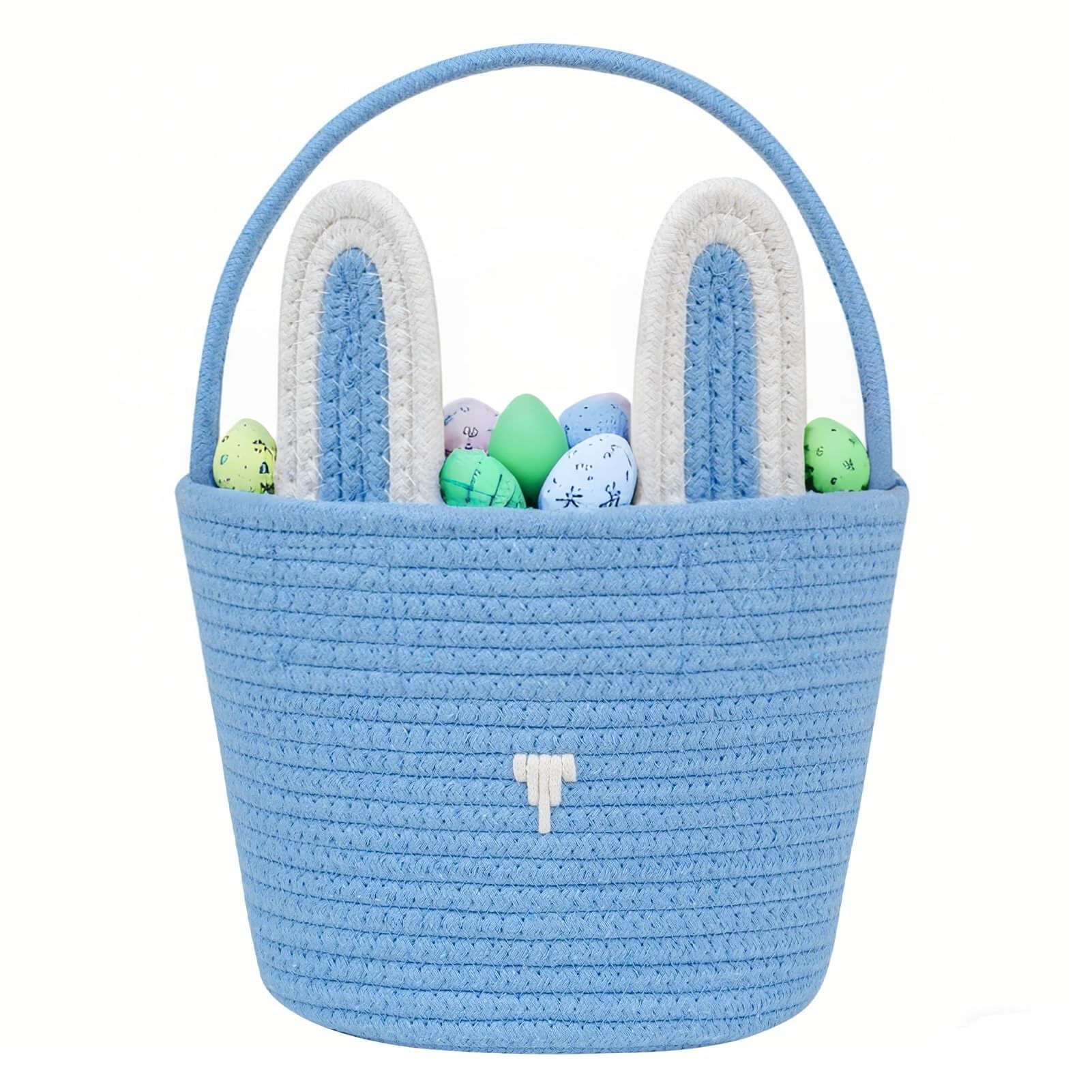 Easter Basket,Bunny Easter Baskets,Easter Buckets for Kids Girls Boys Easter Egg Hunting Basket,Bunny Rabbit Easter Tote Bags for Easter Decorations Candy Gifts Toy(Grey)