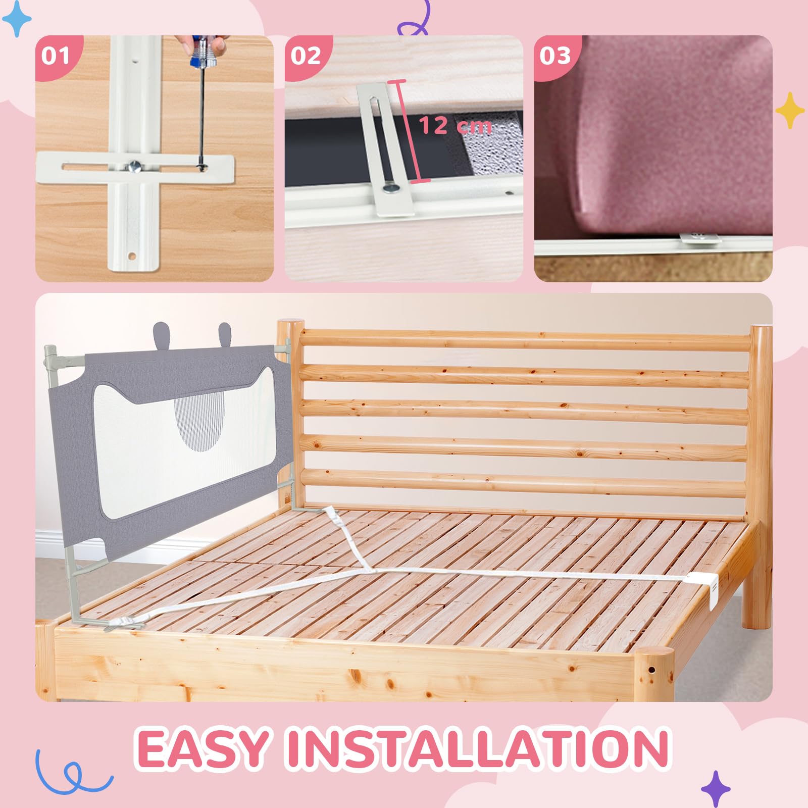 Barrera Seguridad Niños Cama 1.5M Barandilla Cama, Protección
