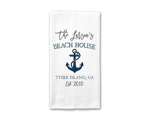 Personalized Beach House Kitchen Towel, Personalized Beach House Tea Towel, Family Name, Beach Kitchen Decor, Waffle Weave Towel, Coastal Gift,